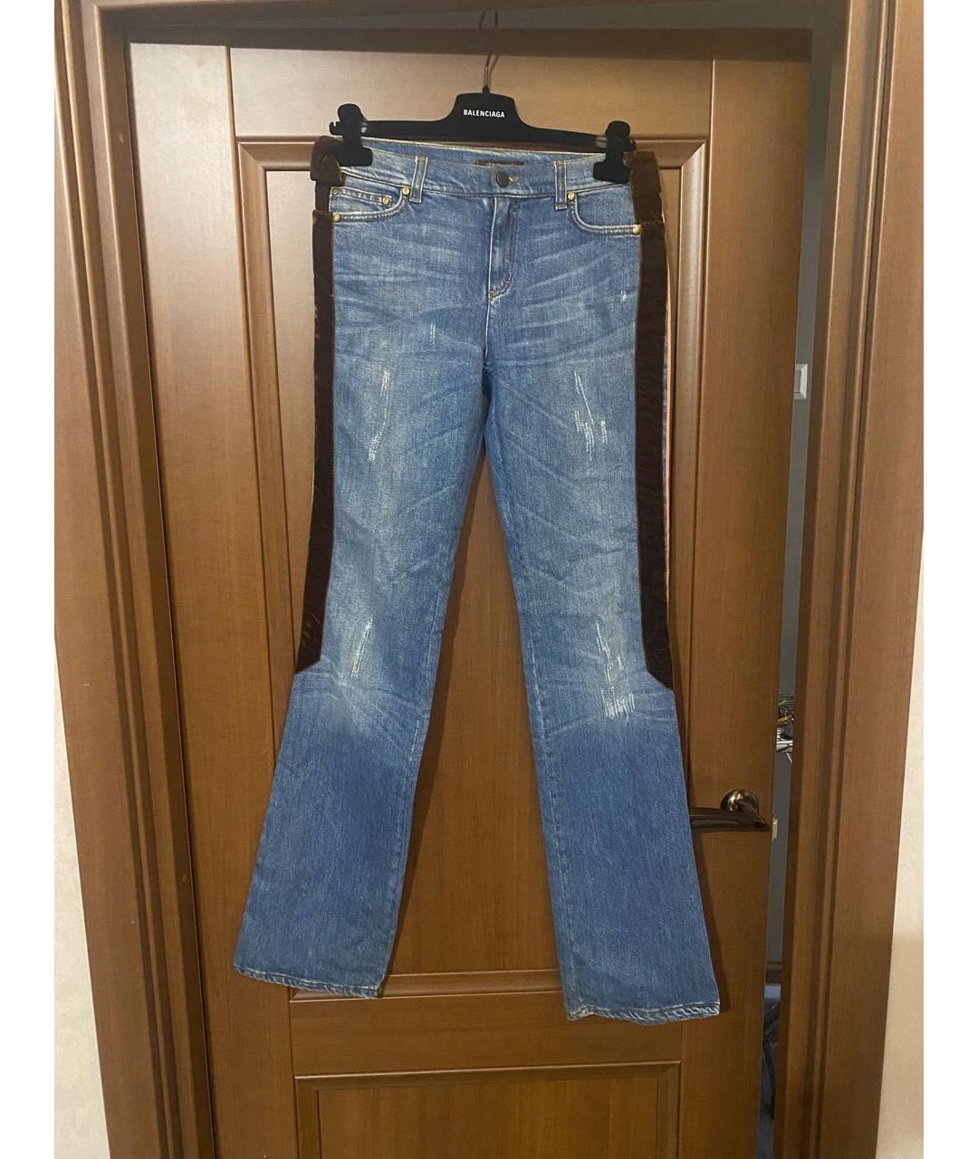 ROBERTO CAVALLI Синие хлопко-эластановые прямые джинсы, фото 6