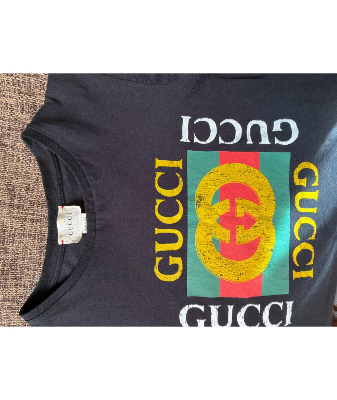 GUCCI Черная хлопковая детская футболка, фото 3
