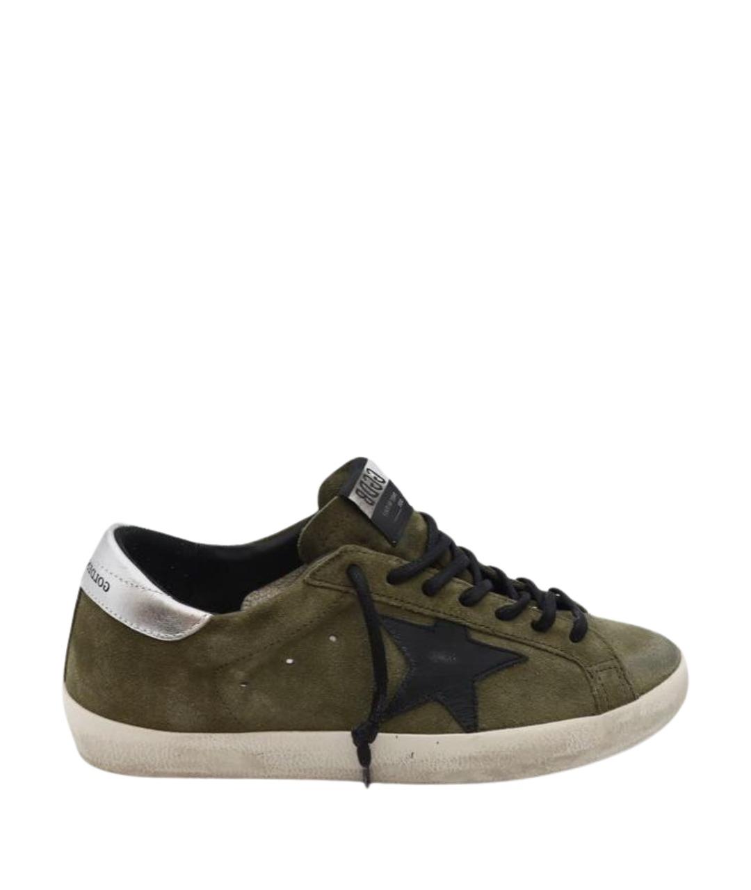 GOLDEN GOOSE Хаки замшевые низкие кроссовки / кеды, фото 1