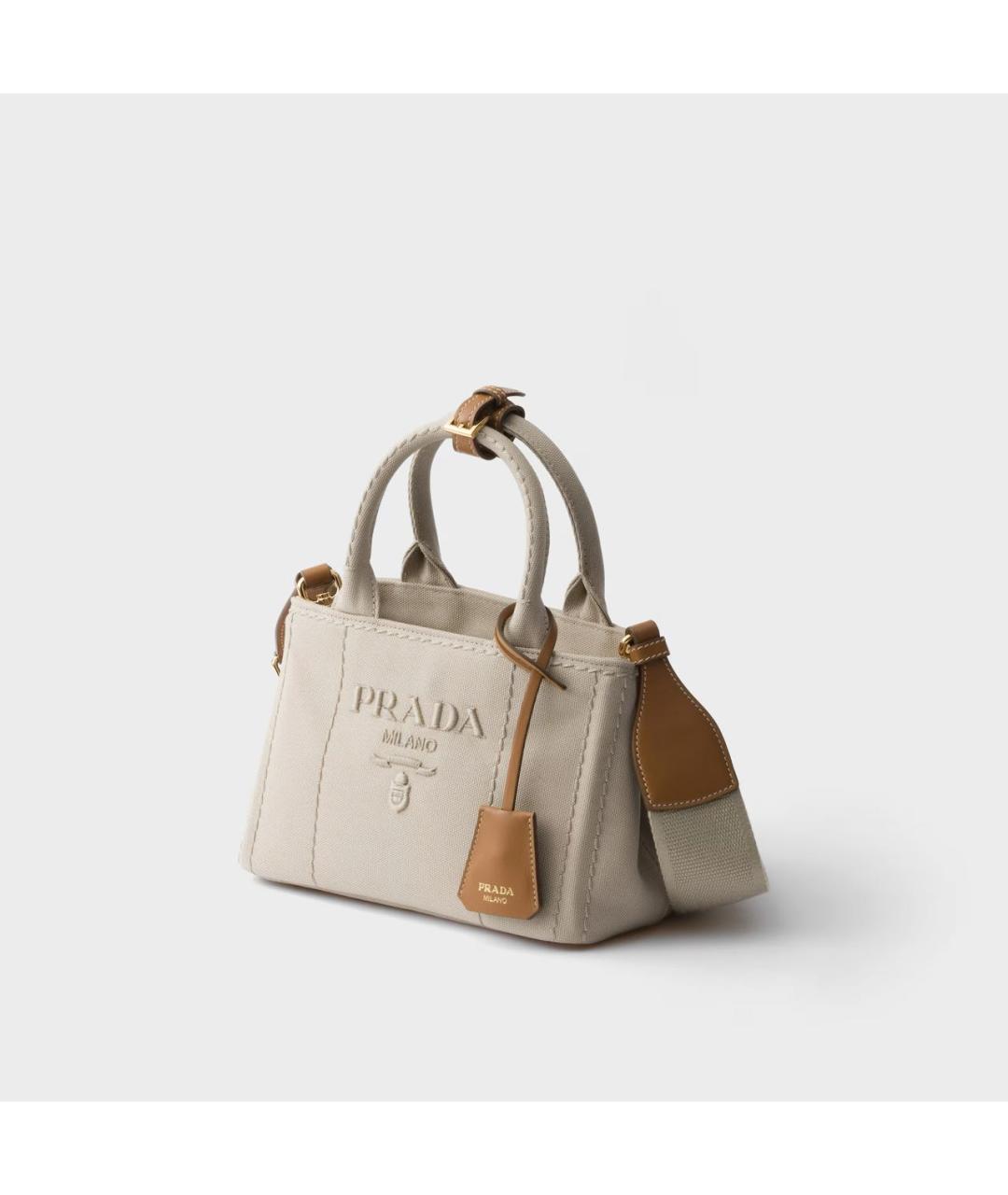 PRADA Бежевая хлопковая сумка с короткими ручками, фото 2