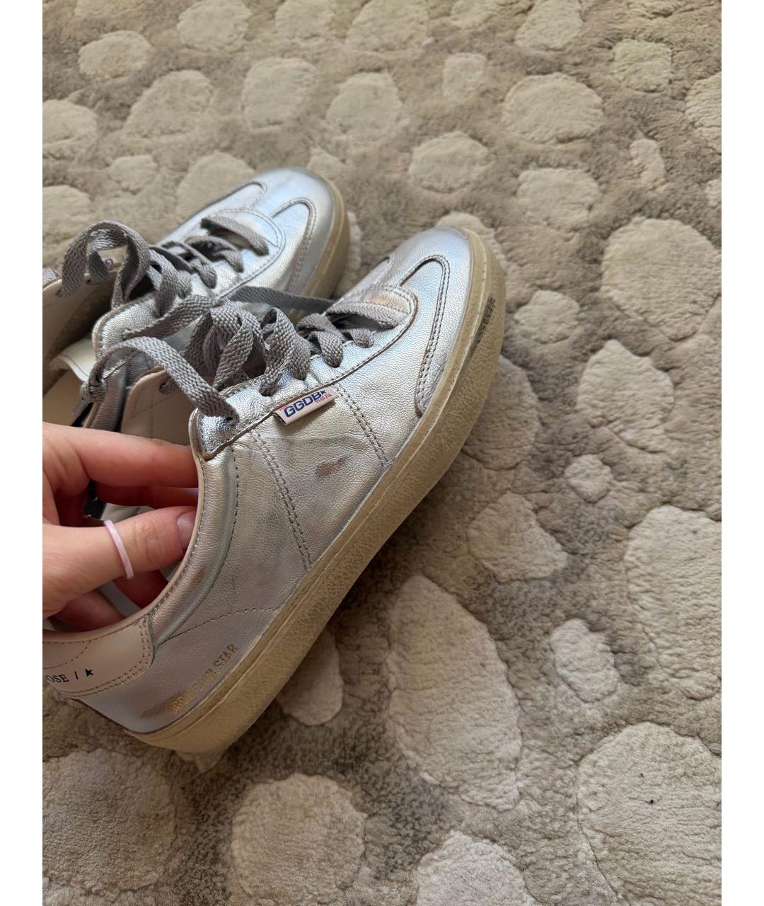GOLDEN GOOSE Серебряные кожаные кеды, фото 4