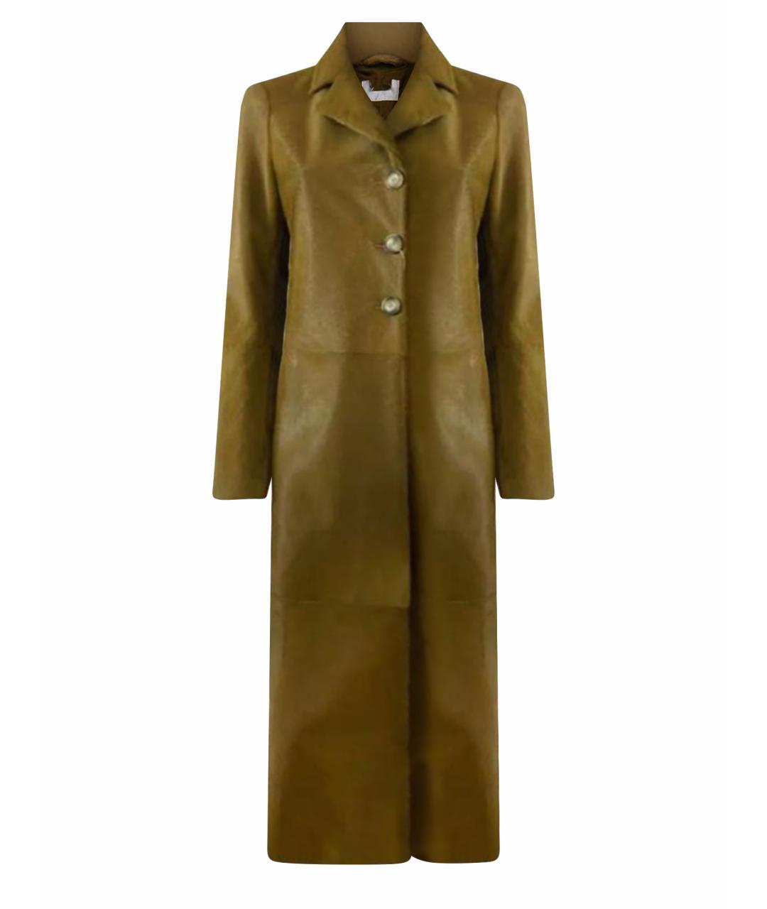 SPORTMAX Горчичное кожаное пальто, фото 1