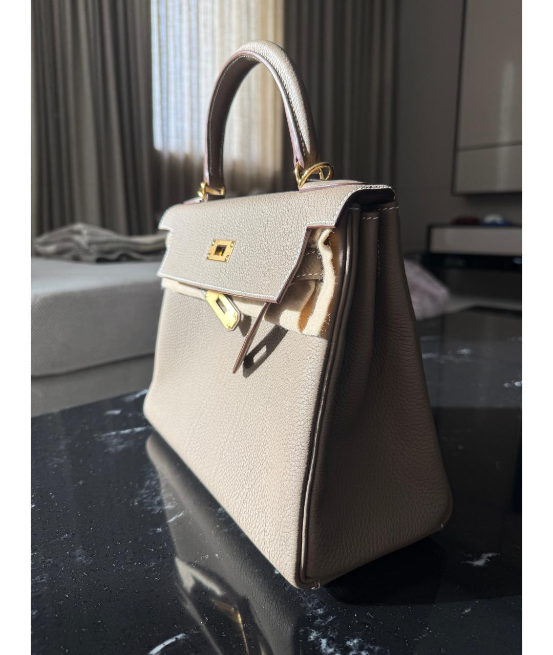 HERMES Бежевая кожаная сумка тоут, фото 3