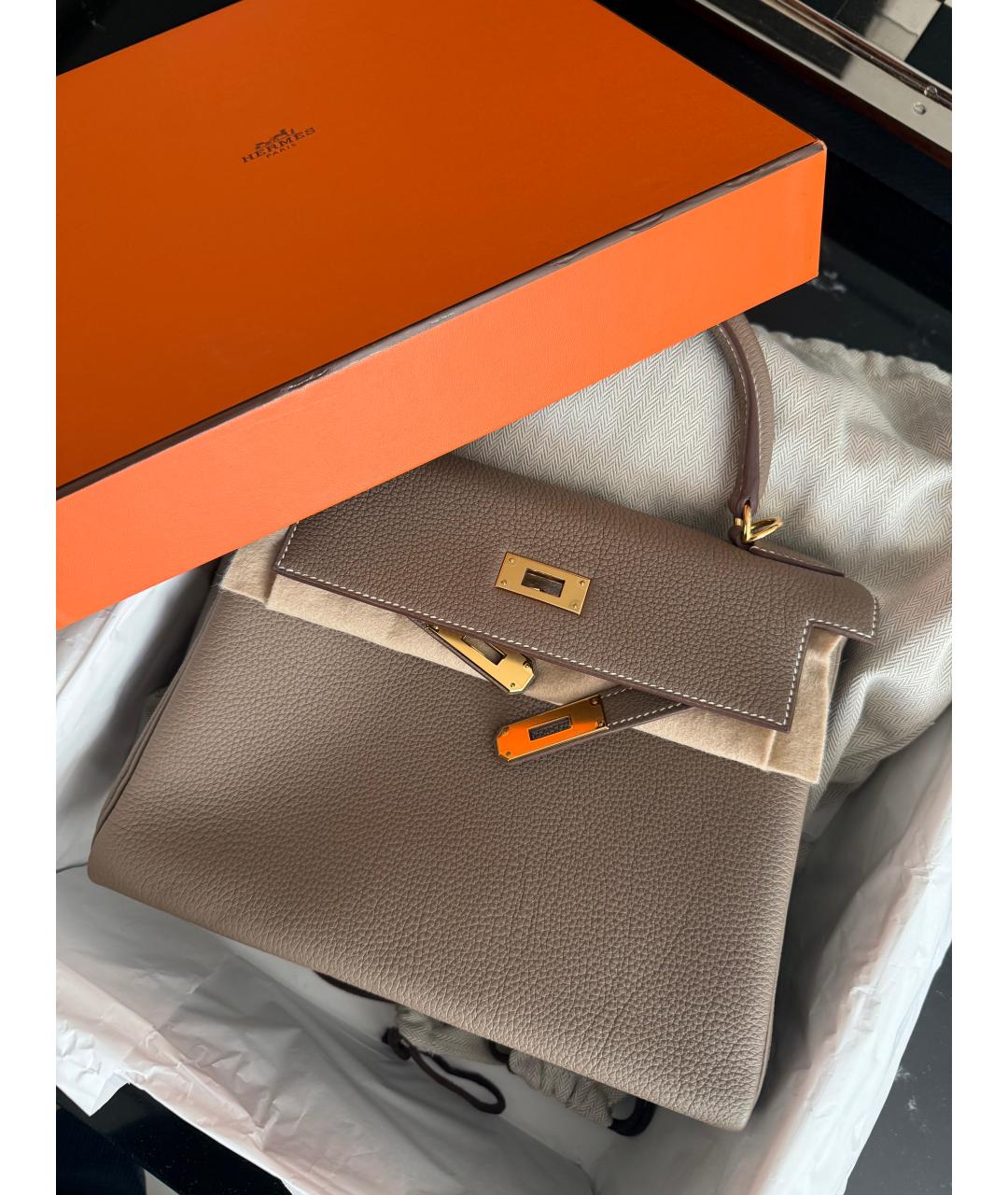 HERMES Бежевая кожаная сумка тоут, фото 5