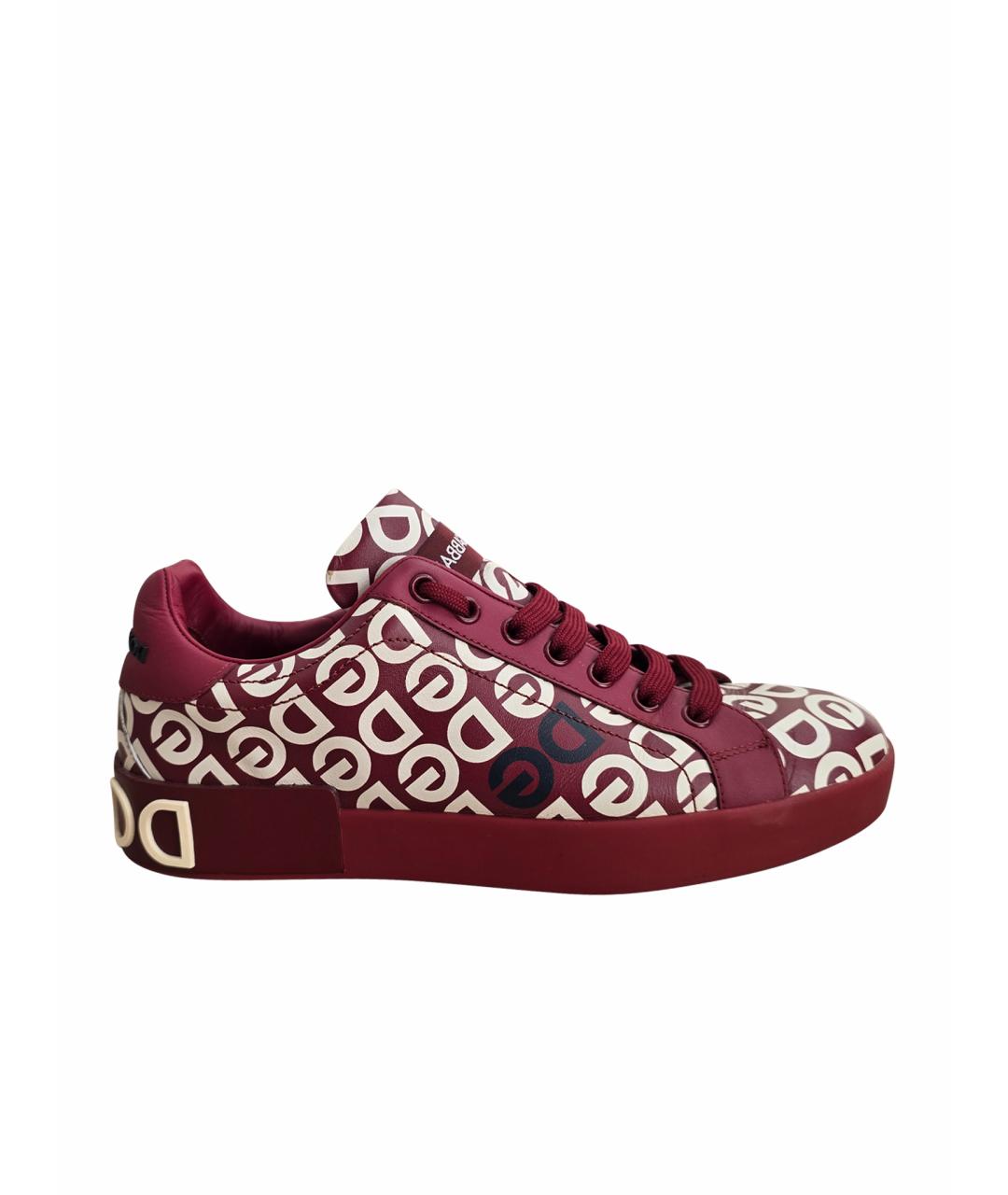 DOLCE&GABBANA Бордовые кожаные кеды, фото 1