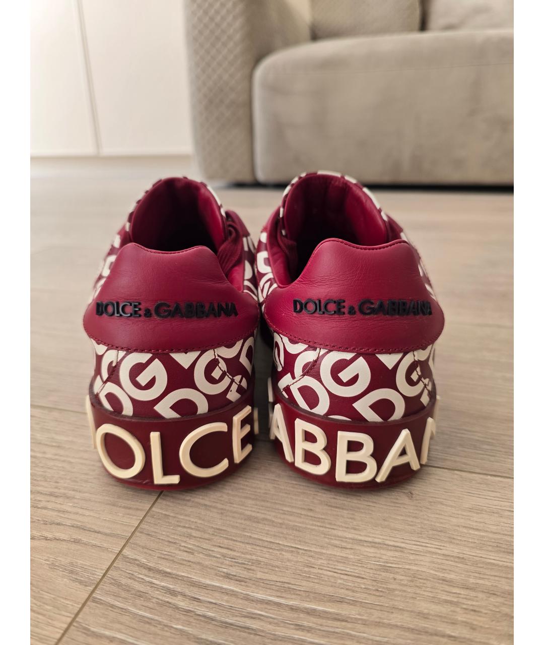 DOLCE&GABBANA Бордовые кожаные кеды, фото 4