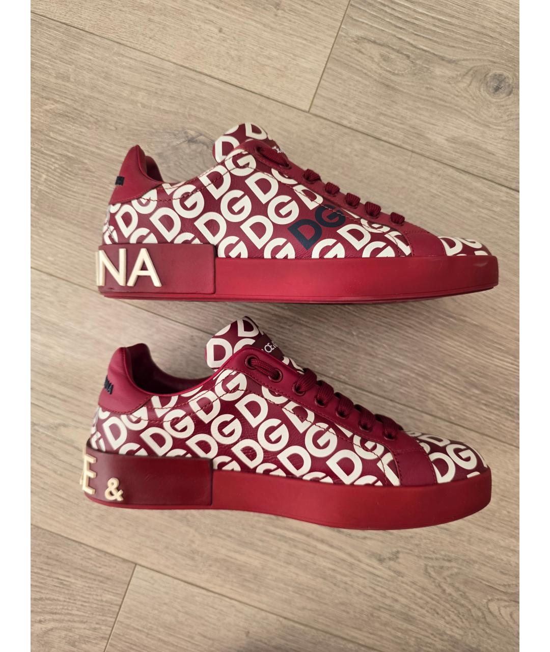 DOLCE&GABBANA Бордовые кожаные кеды, фото 5