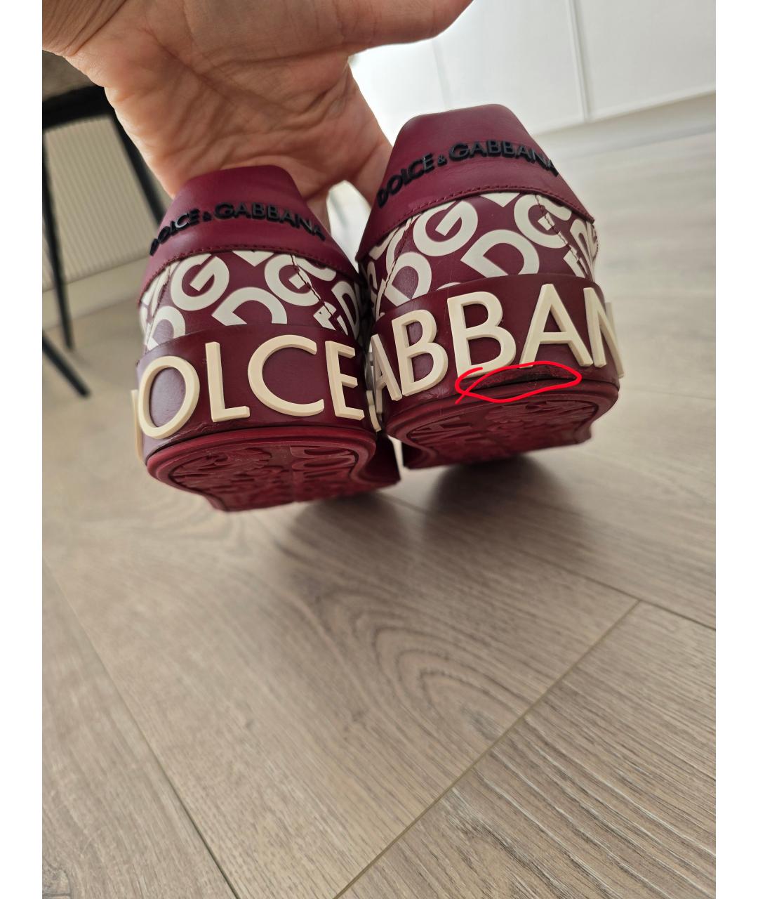 DOLCE&GABBANA Бордовые кожаные кеды, фото 9