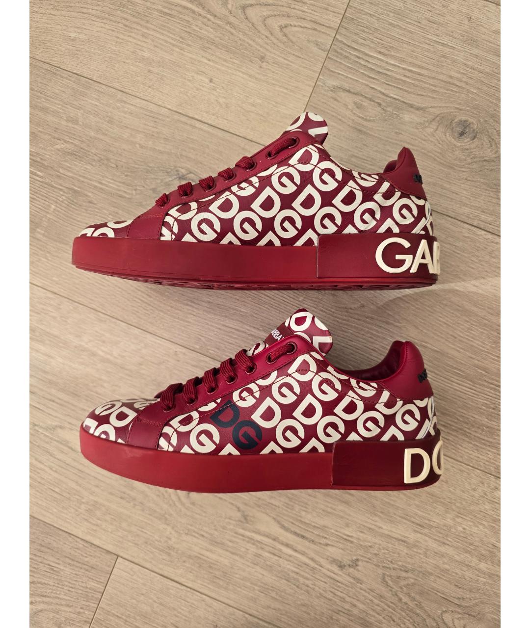 DOLCE&GABBANA Бордовые кожаные кеды, фото 6