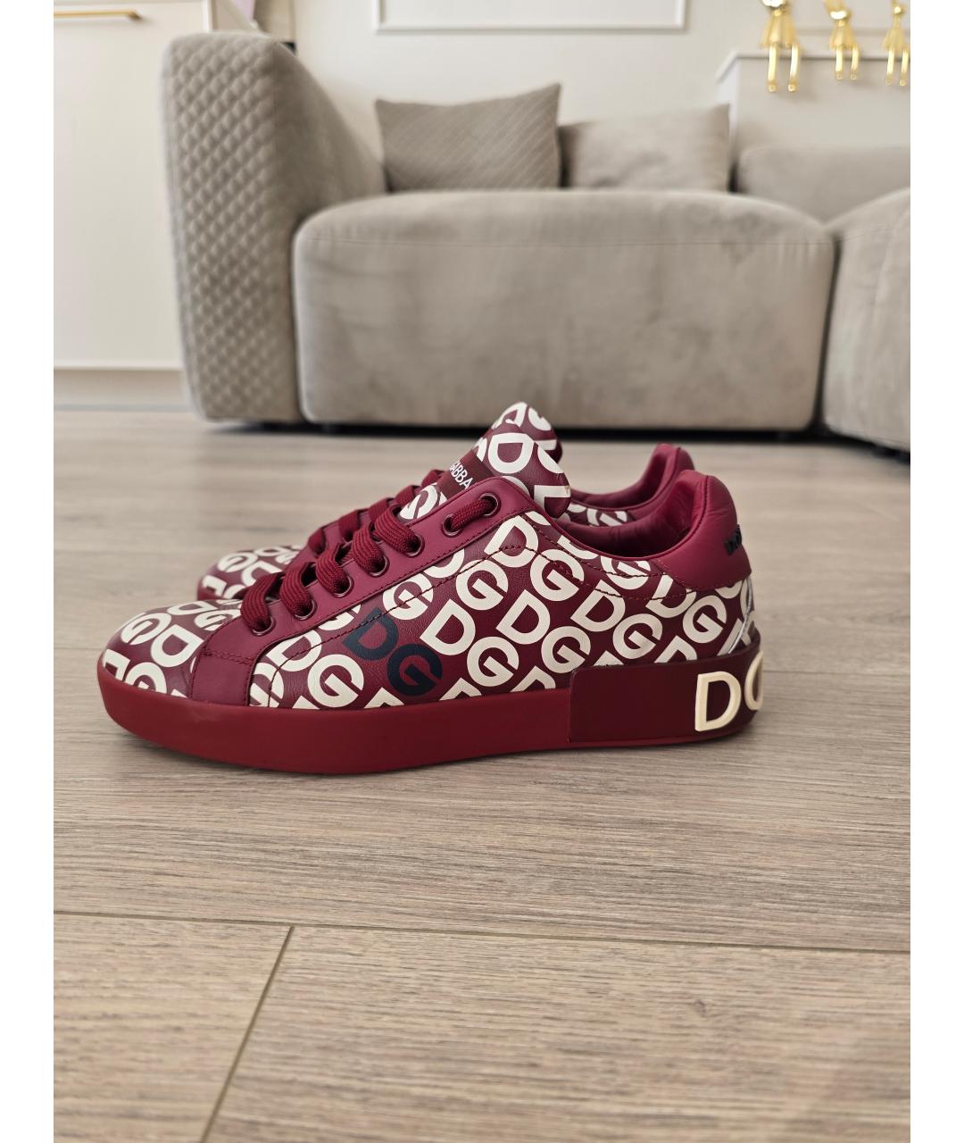 DOLCE&GABBANA Бордовые кожаные кеды, фото 10