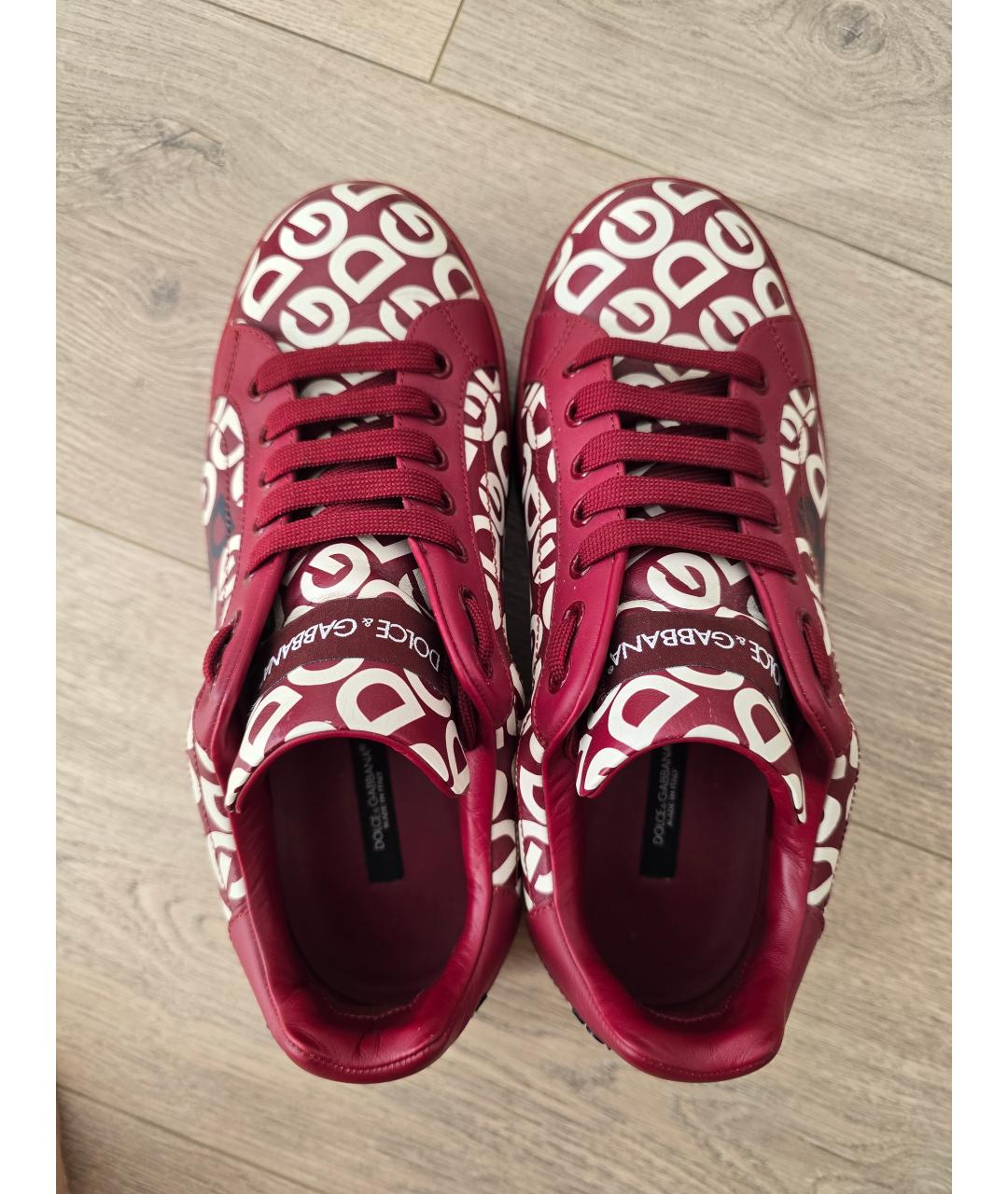 DOLCE&GABBANA Бордовые кожаные кеды, фото 3