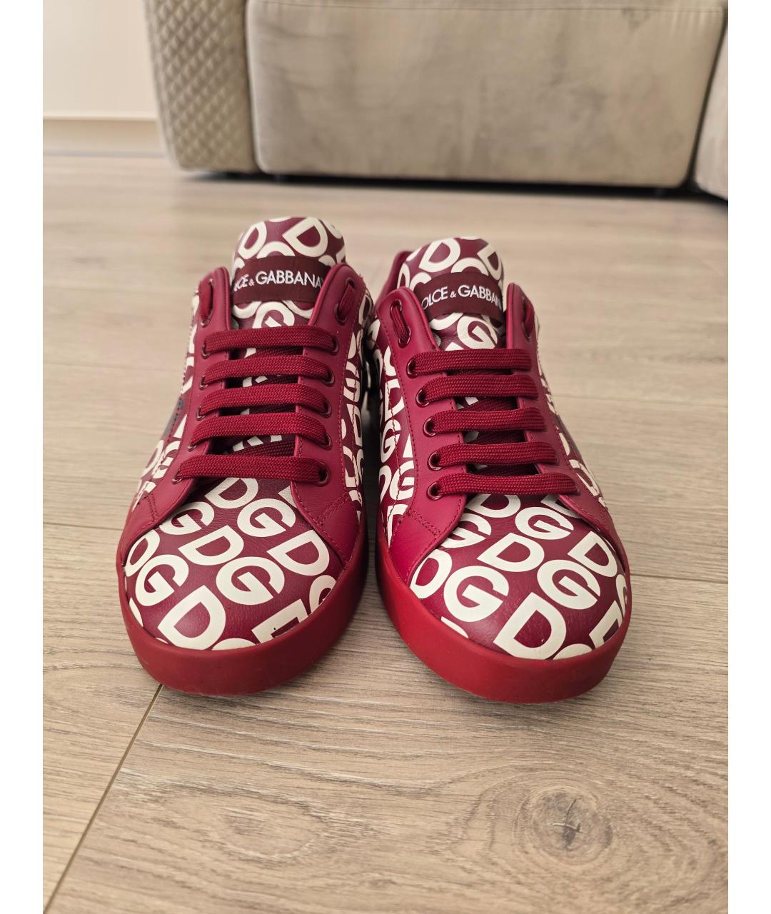 DOLCE&GABBANA Бордовые кожаные кеды, фото 2