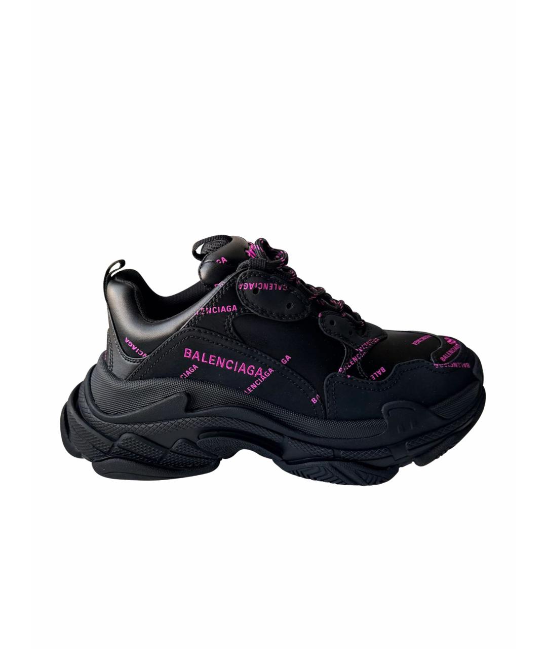 BALENCIAGA Черные кожаные кроссовки, фото 1