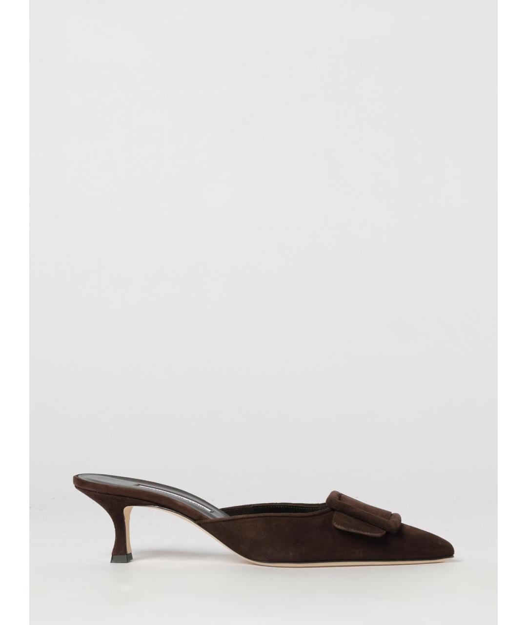MANOLO BLAHNIK Коричневые замшевые мюли, фото 4