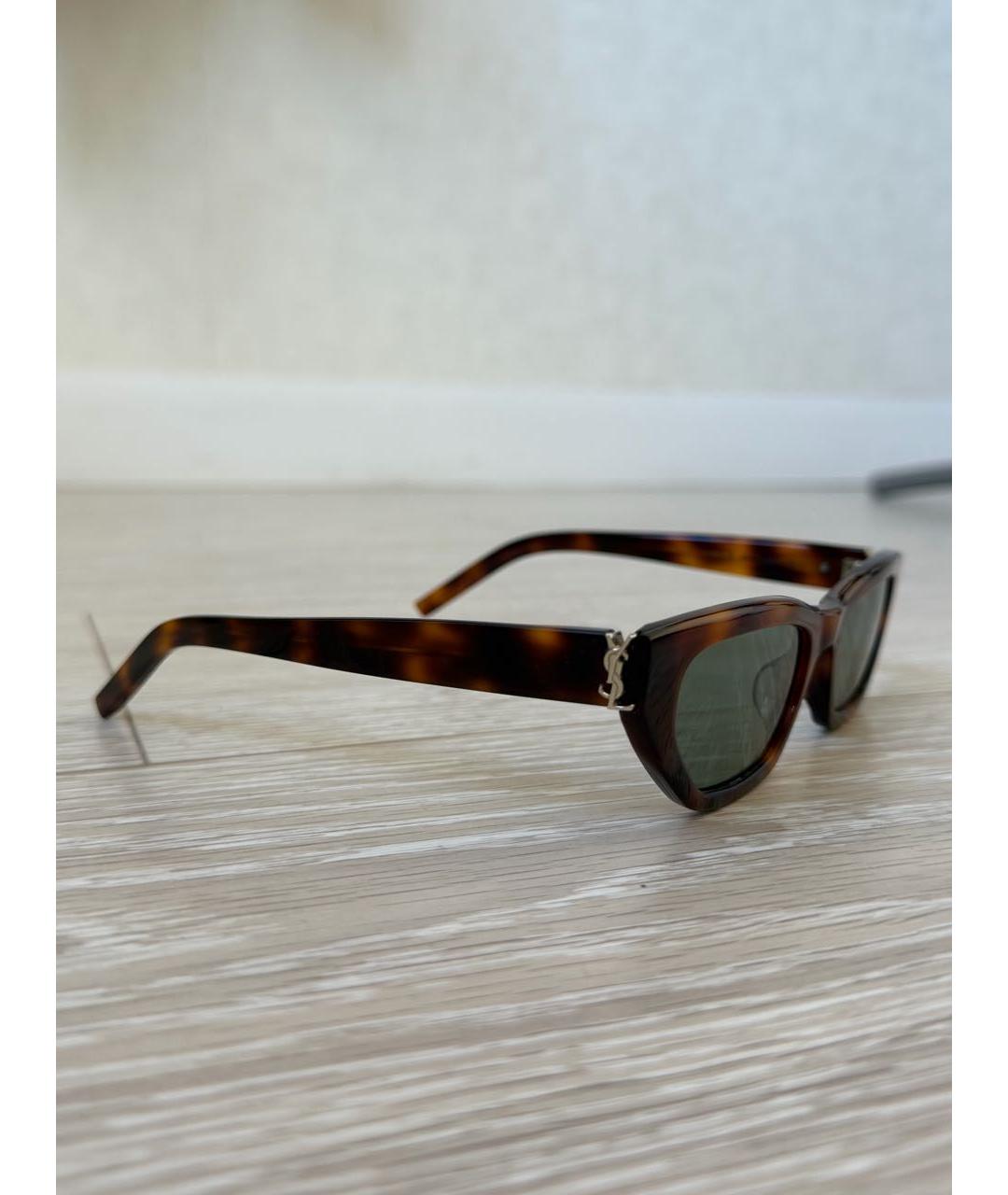 SAINT LAURENT Коричневые пластиковые солнцезащитные очки, фото 2