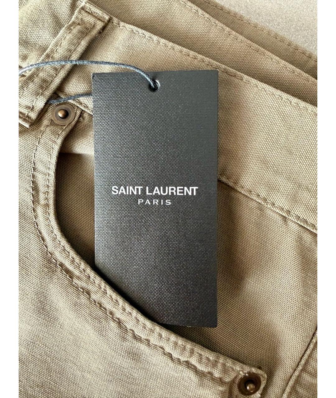 SAINT LAURENT Хаки хлопковые прямые брюки, фото 6