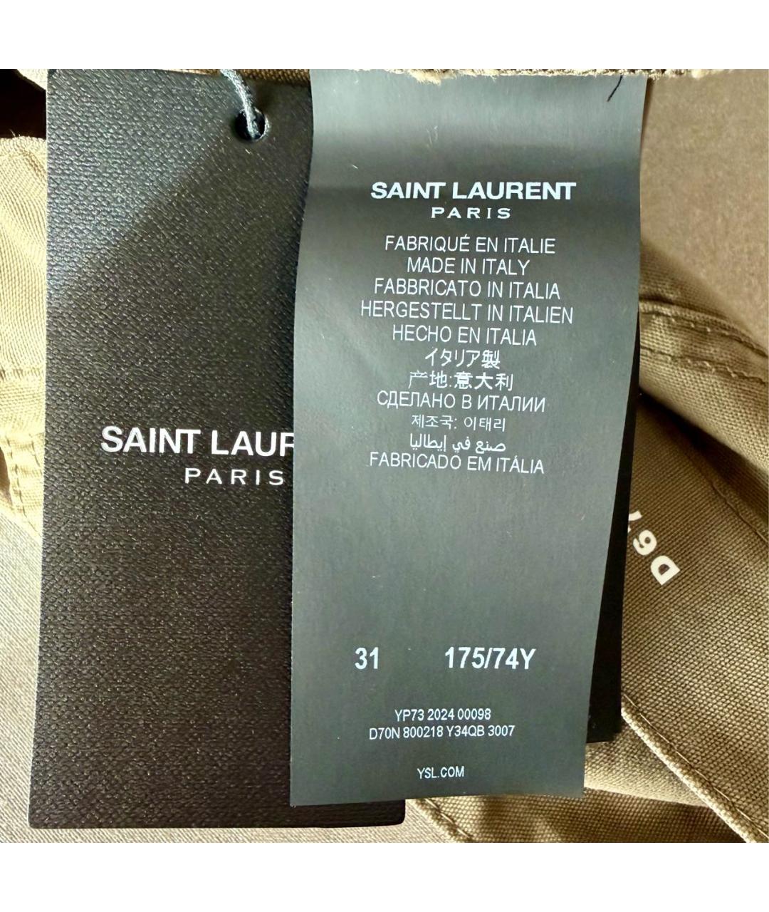 SAINT LAURENT Хаки хлопковые прямые брюки, фото 8
