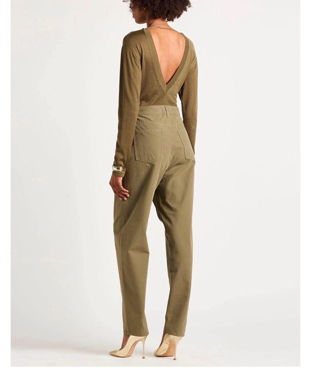 SAINT LAURENT Хаки хлопковые прямые брюки, фото 3