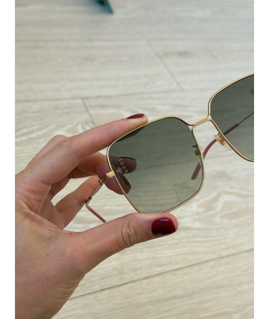 GUCCI Золотые металлические солнцезащитные очки, фото 3