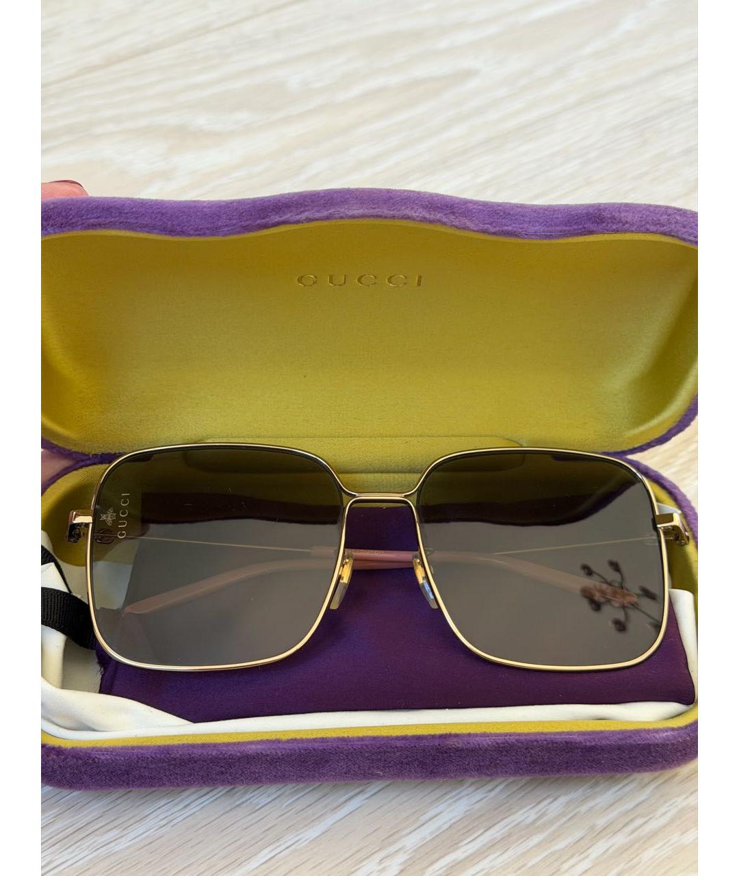 GUCCI Золотые металлические солнцезащитные очки, фото 4