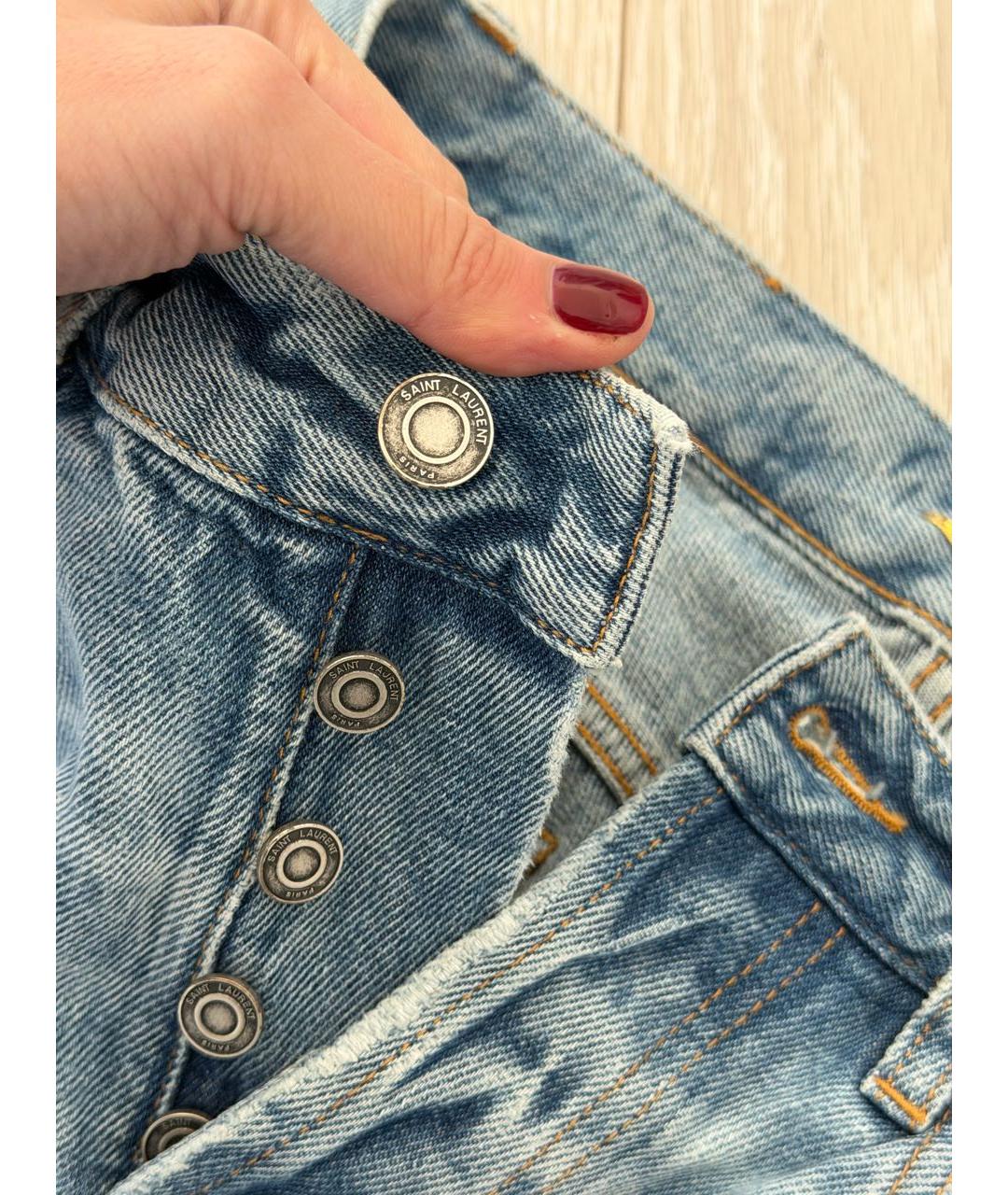SAINT LAURENT Голубые хлопковые прямые джинсы, фото 4