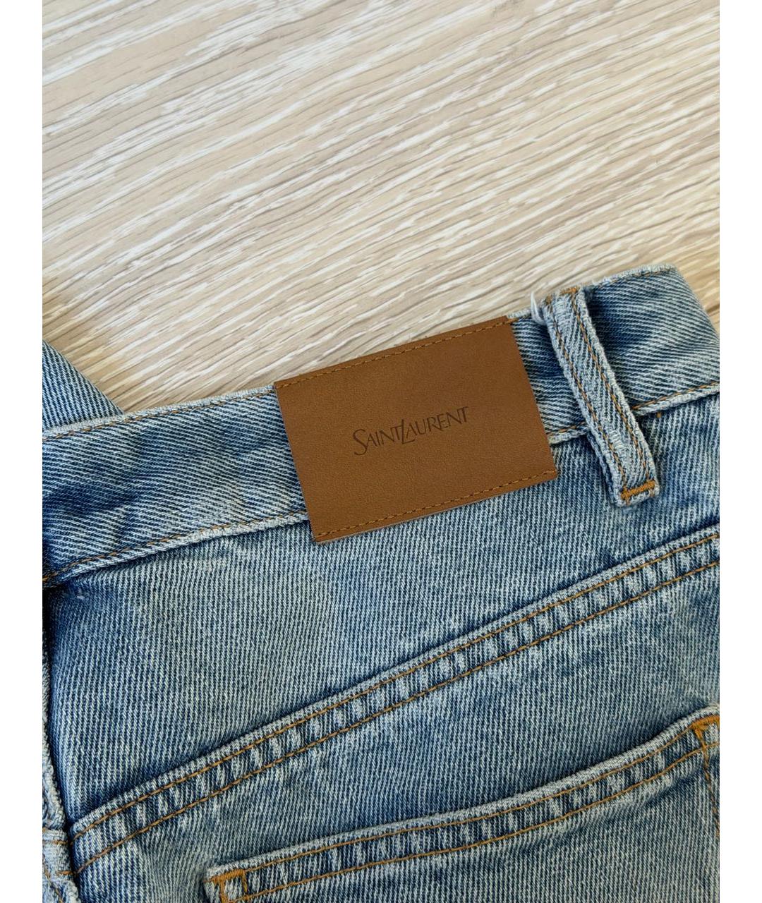 SAINT LAURENT Голубые хлопковые прямые джинсы, фото 5