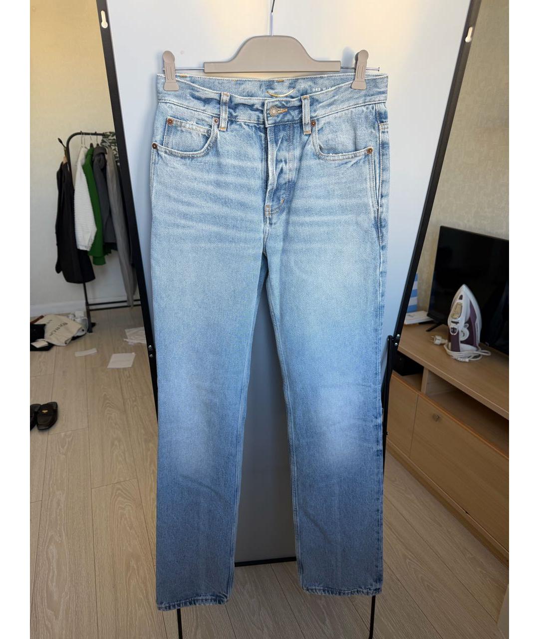 SAINT LAURENT Голубые хлопковые прямые джинсы, фото 7