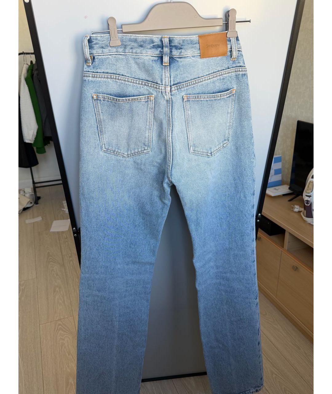 SAINT LAURENT Голубые хлопковые прямые джинсы, фото 2