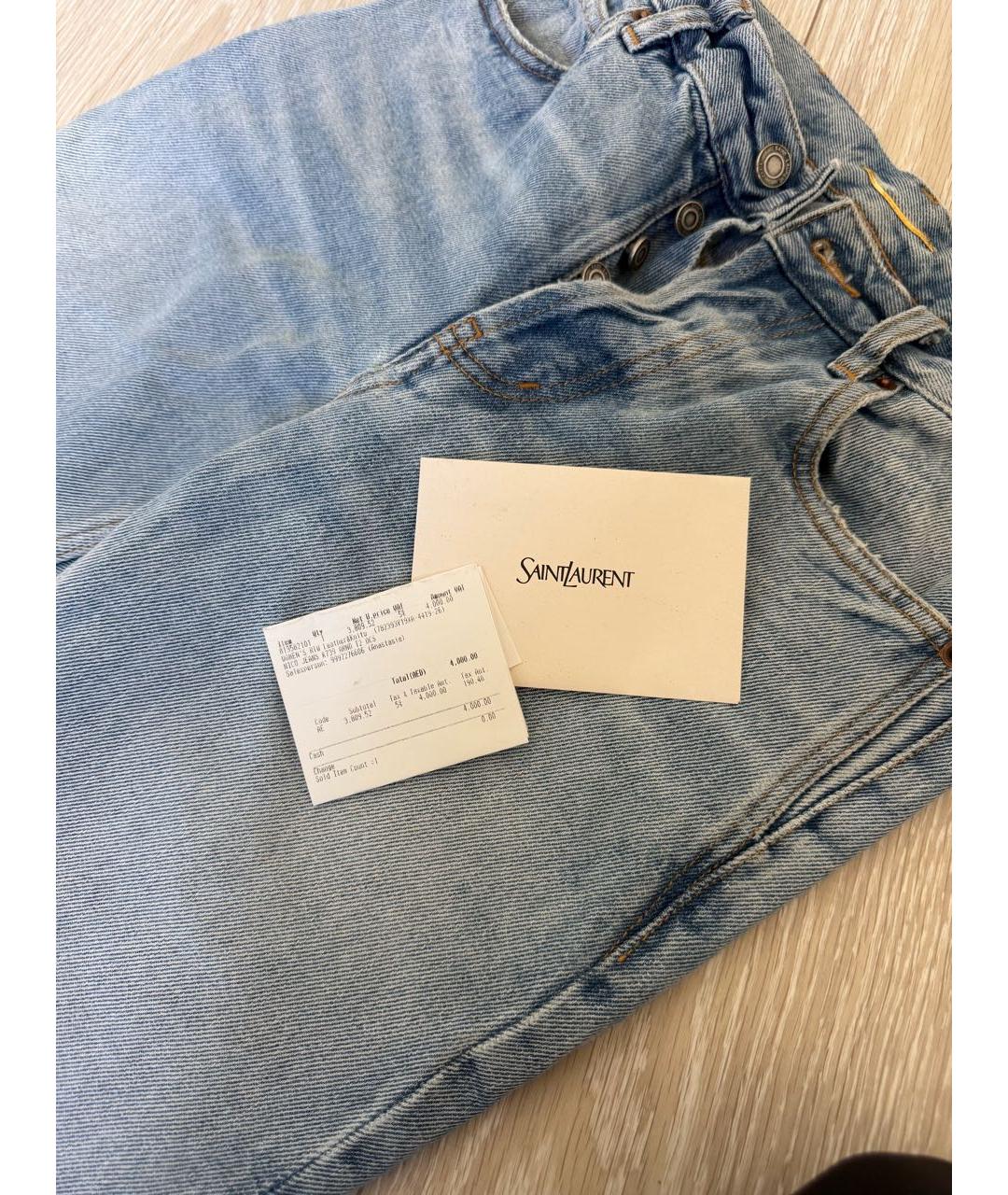SAINT LAURENT Голубые хлопковые прямые джинсы, фото 6