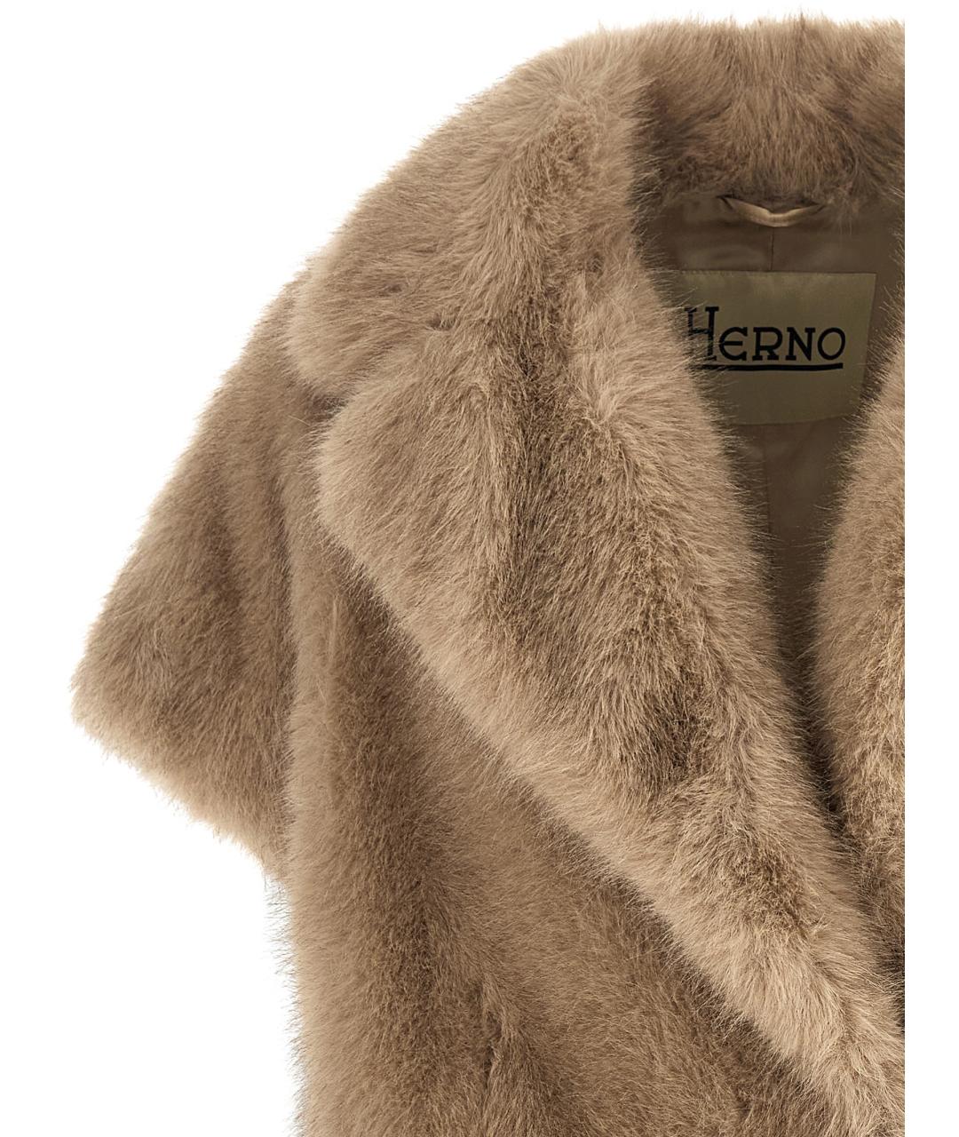 HERNO Бежевая полиэстеровая шуба, фото 3