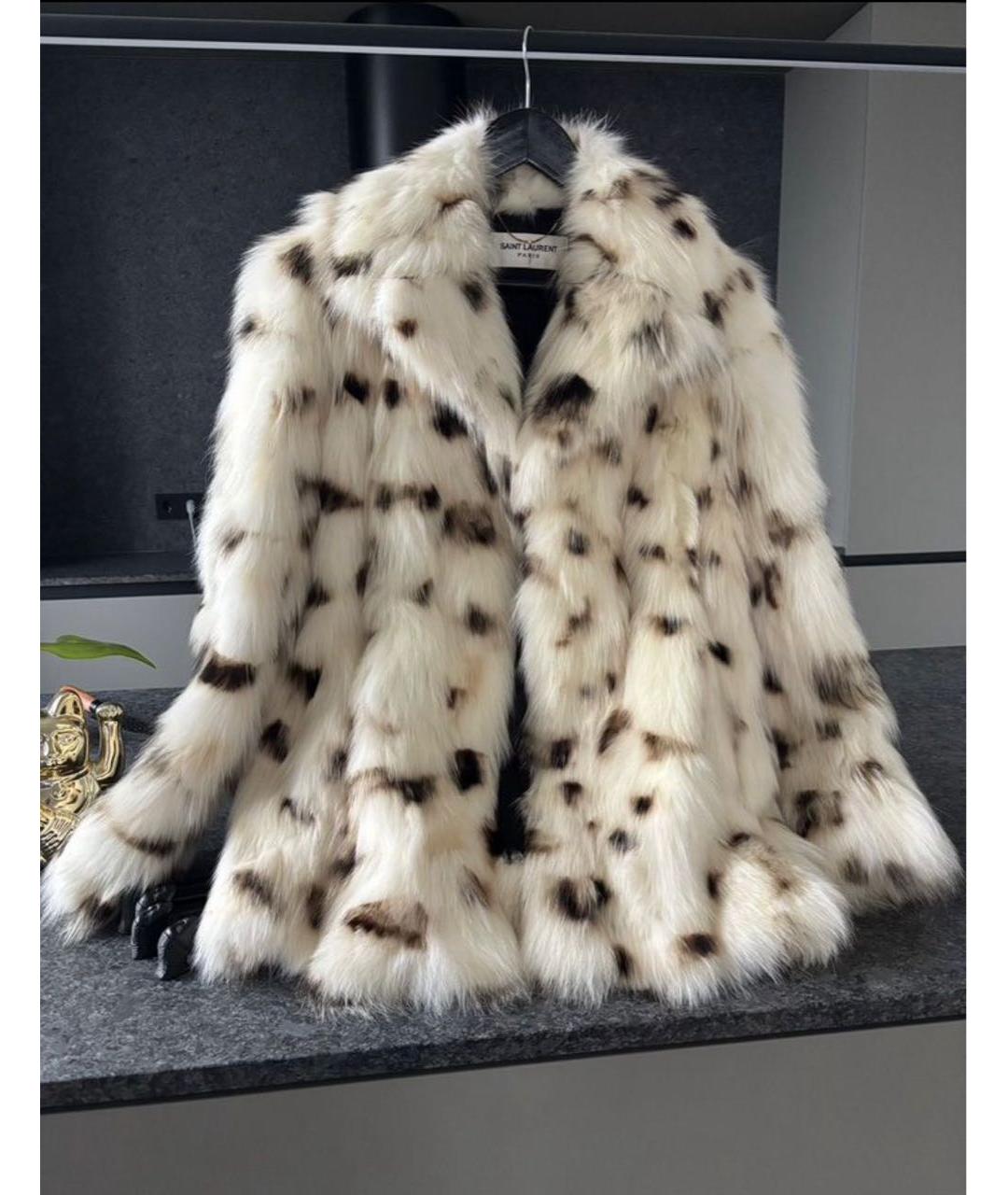 SAINT LAURENT Белая меховая шуба, фото 7