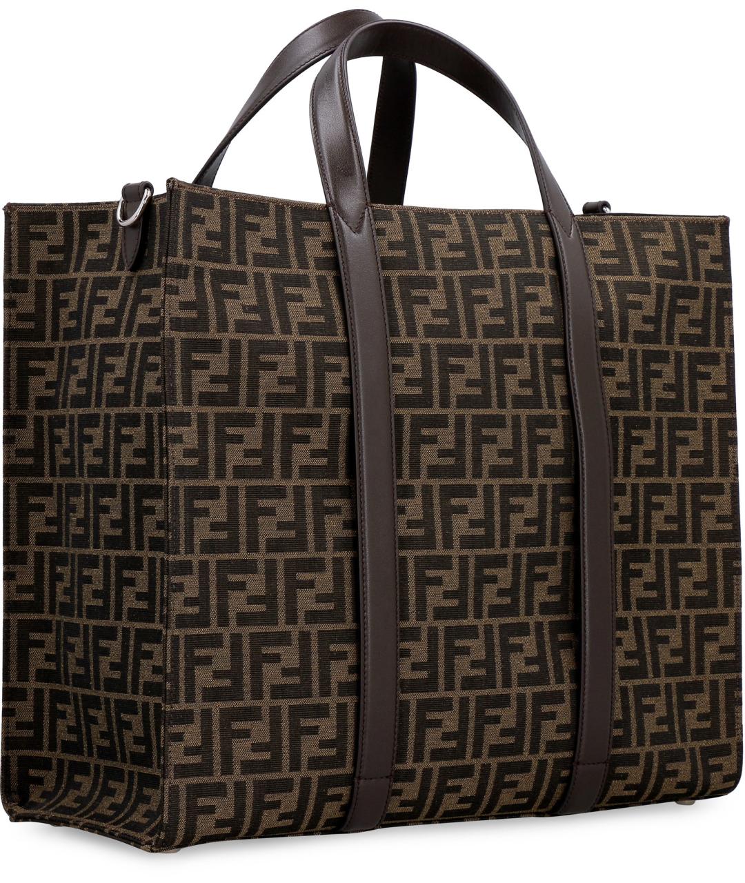 FENDI Коричневая сумка тоут из канвы, фото 3