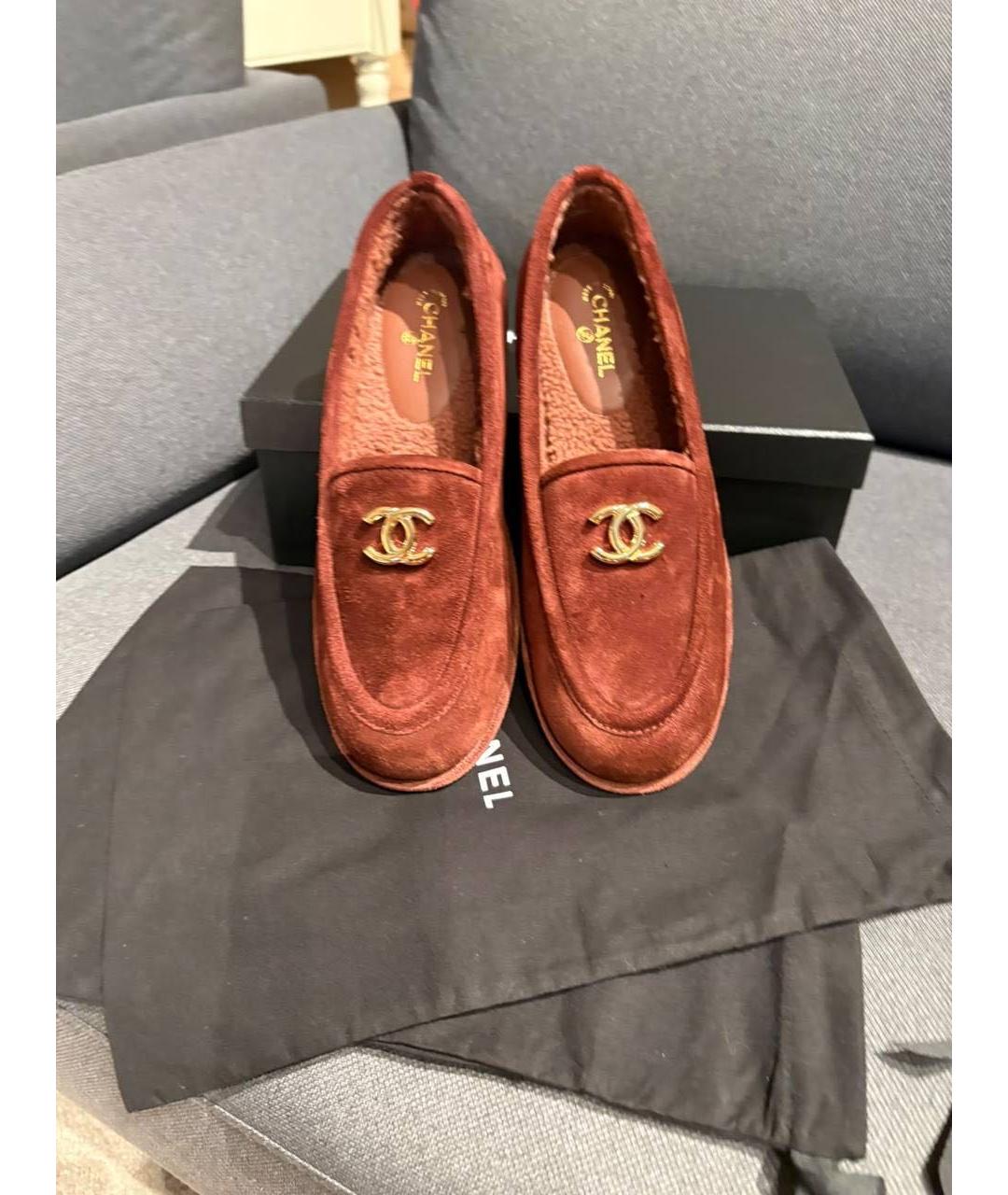 CHANEL Бордовые замшевые лоферы, фото 2