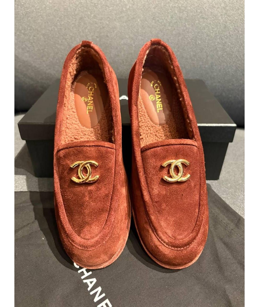 CHANEL Бордовые замшевые лоферы, фото 3