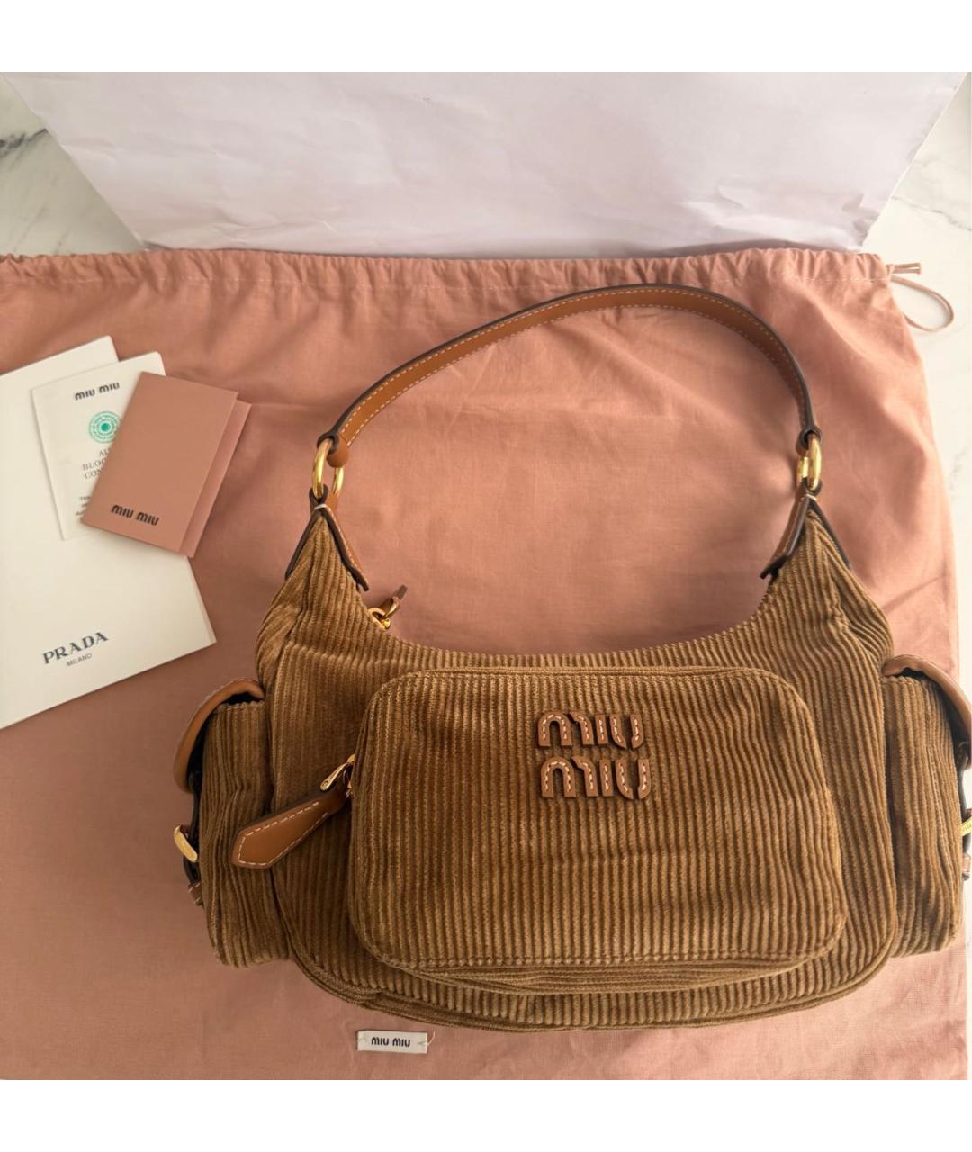 MIU MIU Коричневая кожаная сумка с короткими ручками, фото 9