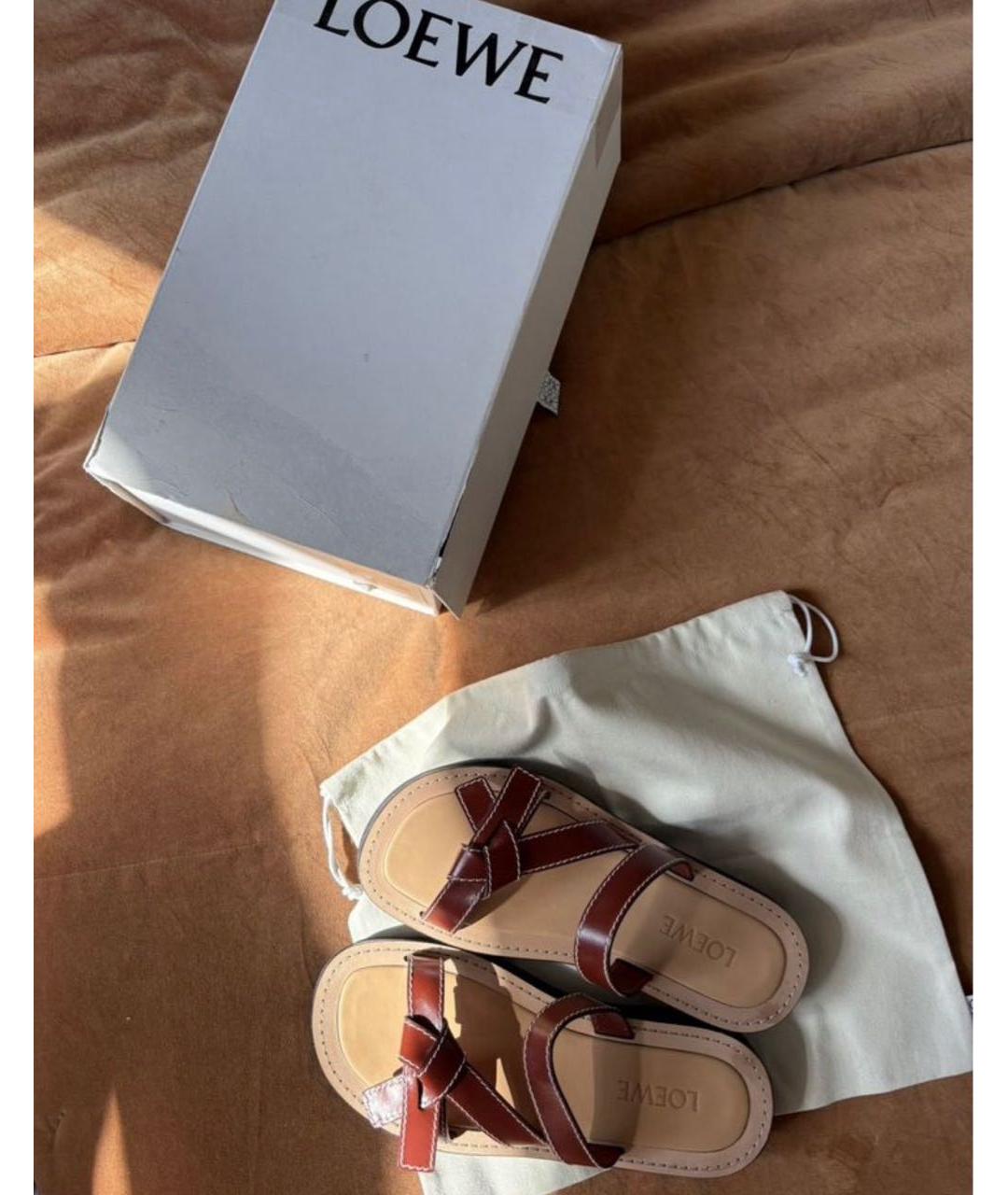 LOEWE Коричневые кожаные сандалии, фото 5
