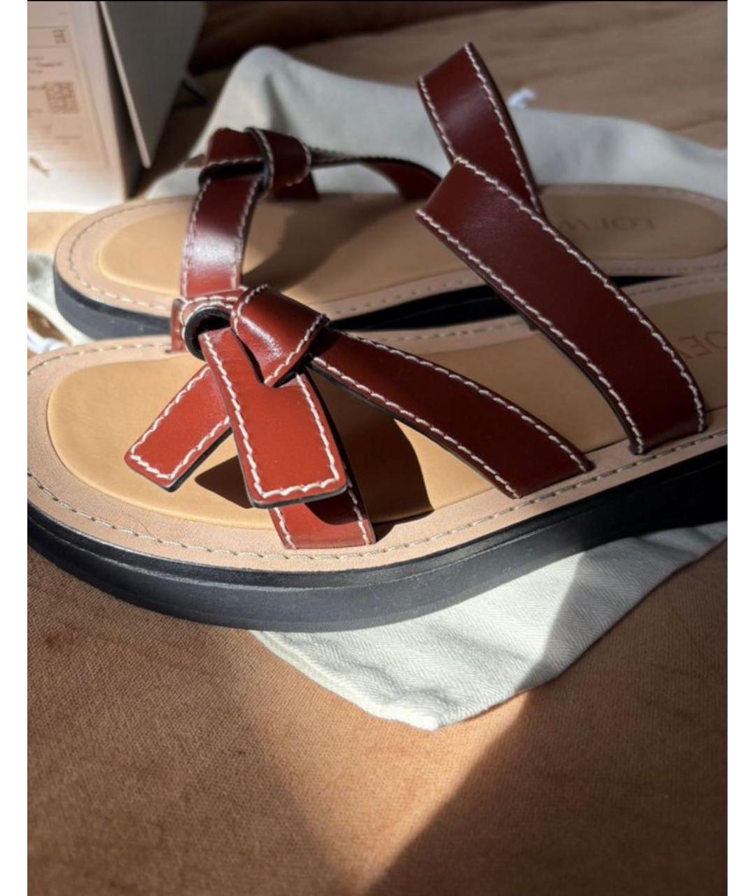 LOEWE Коричневые кожаные сандалии, фото 4