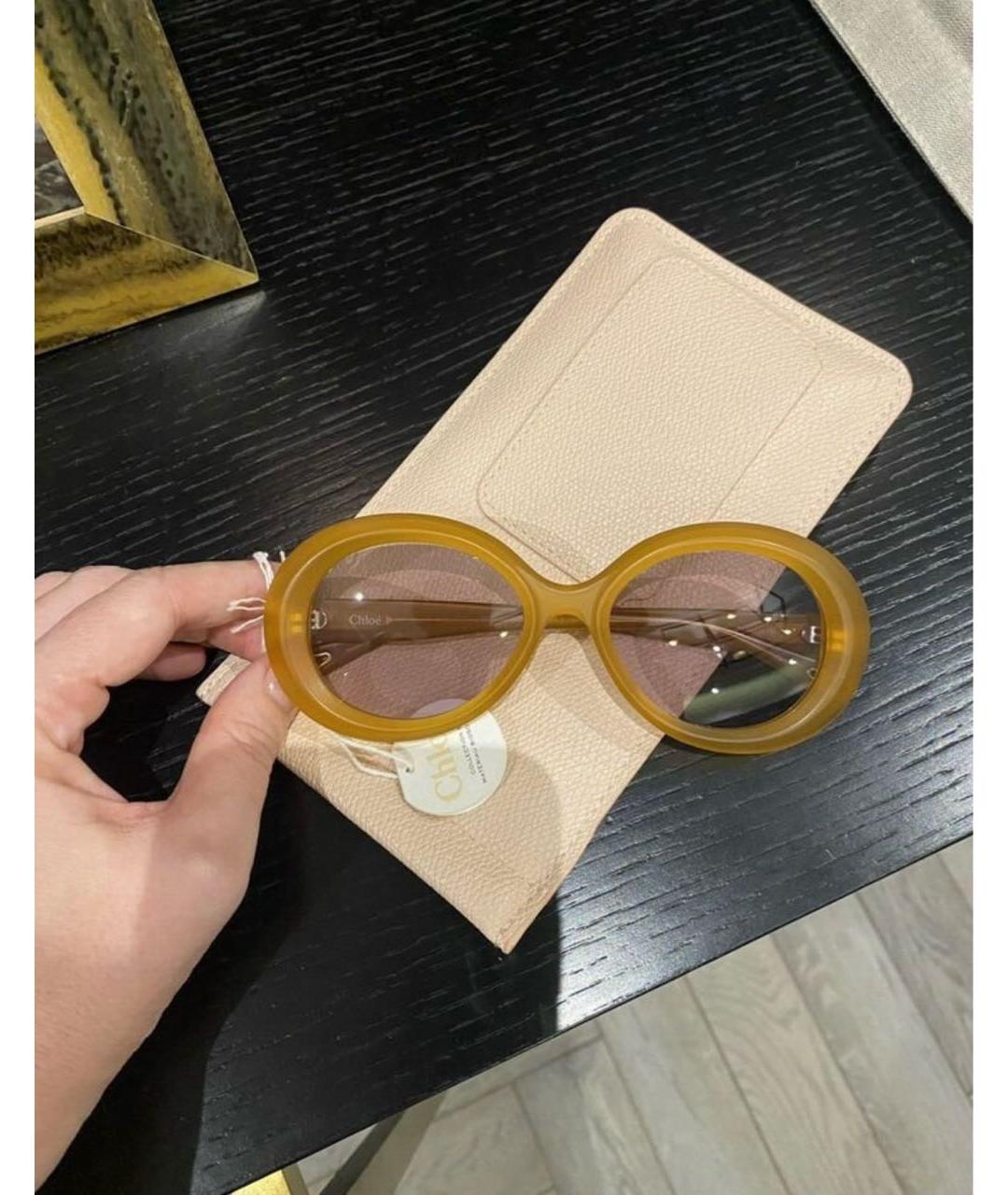 CHLOE Горчичные пластиковые солнцезащитные очки, фото 5