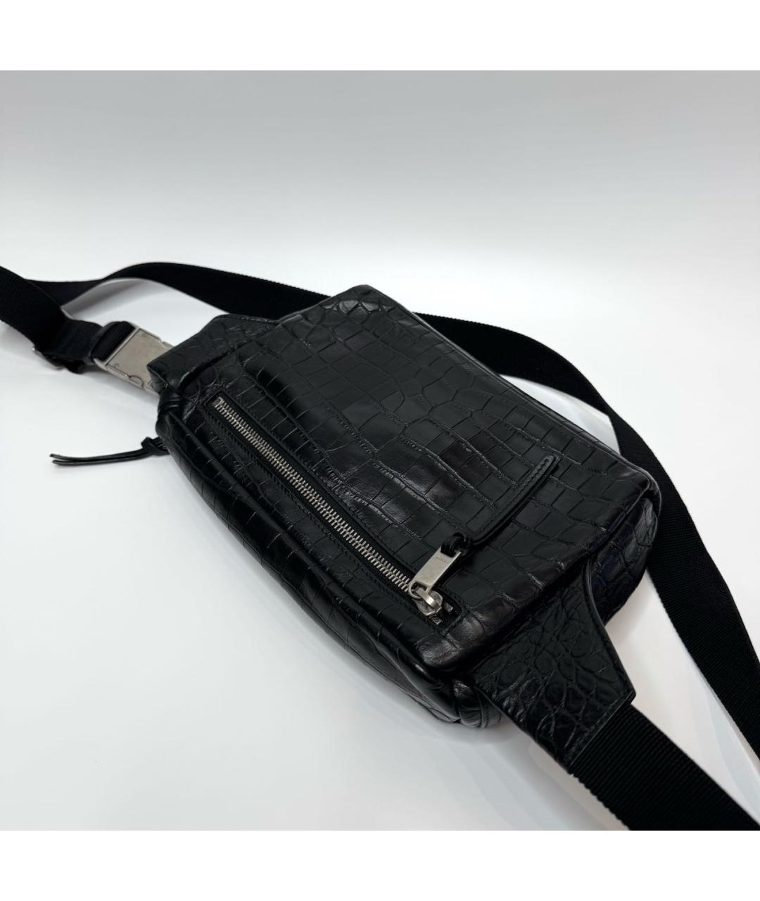 SAINT LAURENT Черная кожаная поясная сумка, фото 4
