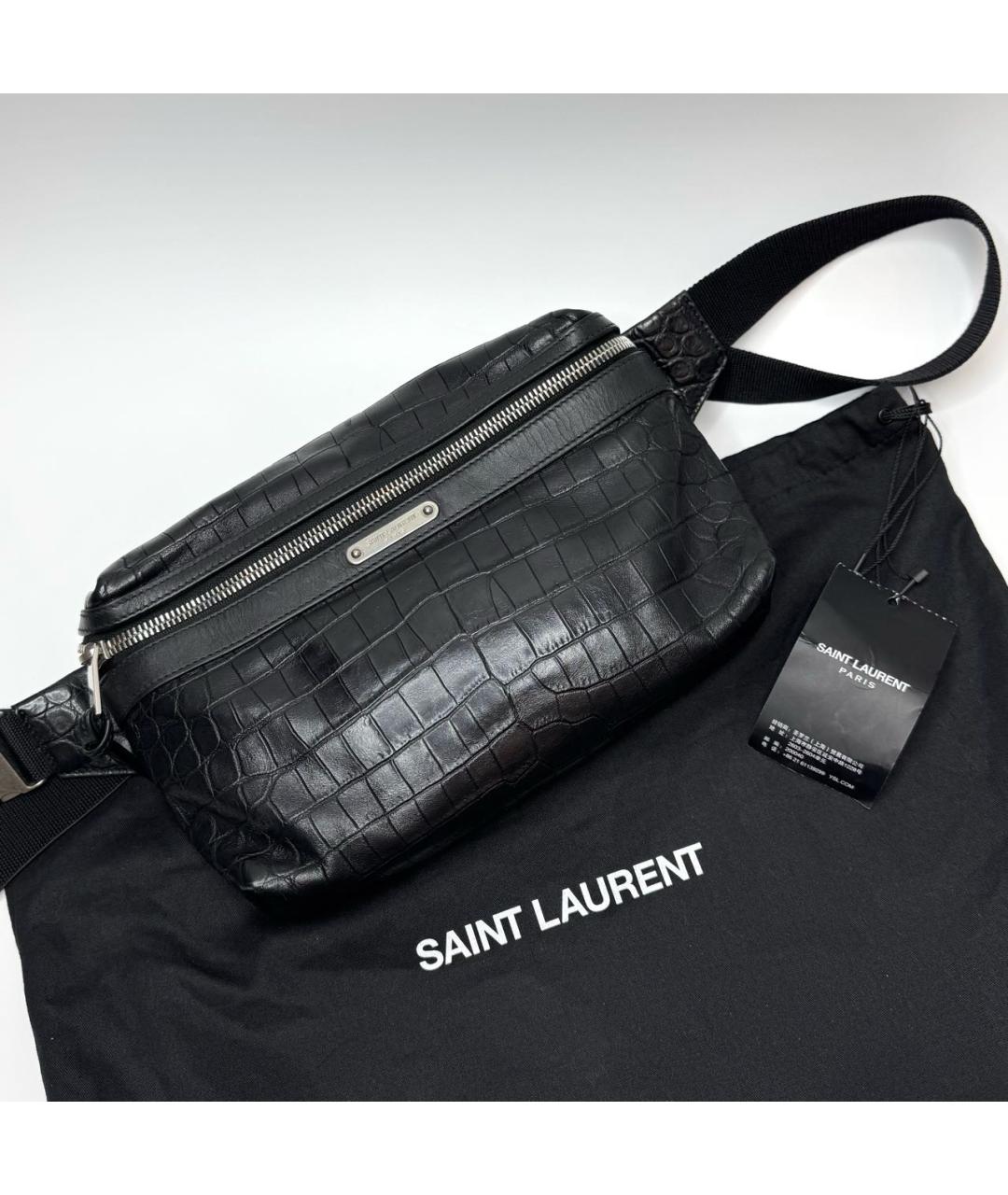 SAINT LAURENT Черная кожаная поясная сумка, фото 2