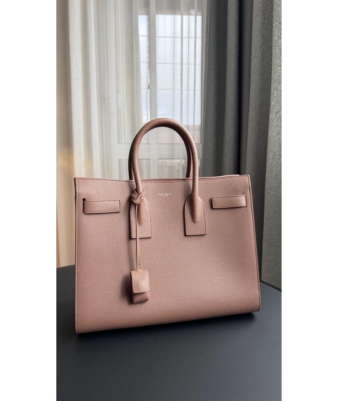 SAINT LAURENT Бежевая кожаная сумка тоут, фото 9