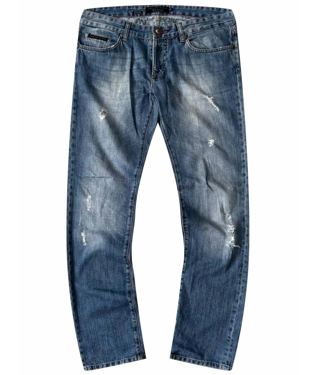 PHILIPP PLEIN Синие хлопковые прямые джинсы, фото 1