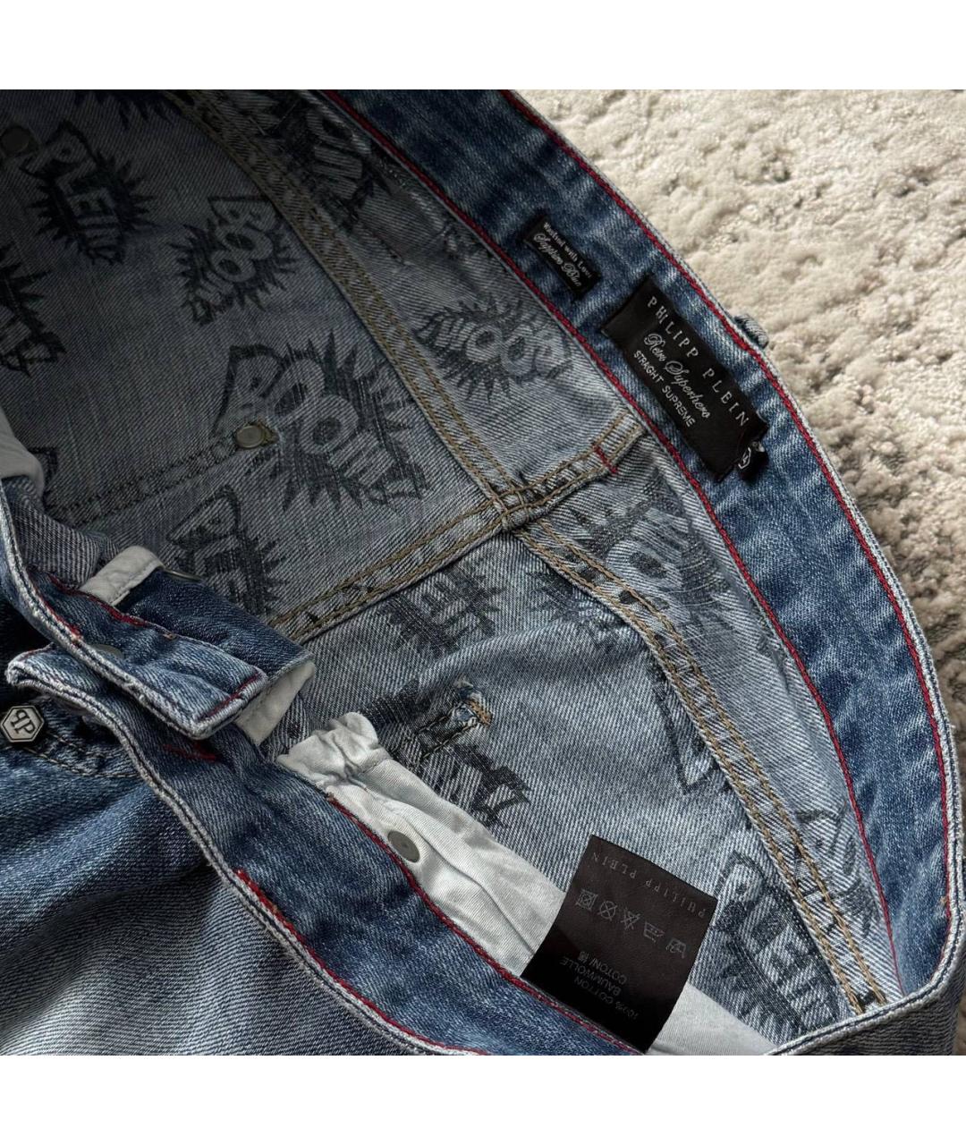 PHILIPP PLEIN Синие хлопковые прямые джинсы, фото 8
