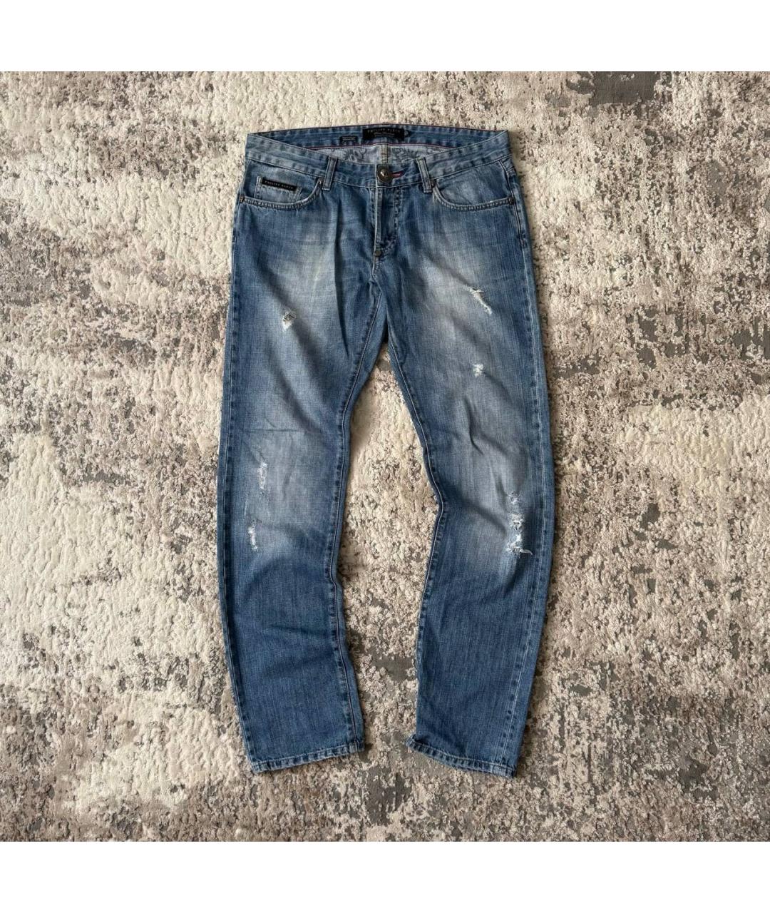 PHILIPP PLEIN Синие хлопковые прямые джинсы, фото 2