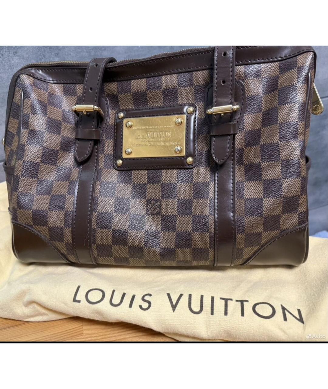LOUIS VUITTON Коричневая кожаная сумка с короткими ручками, фото 4