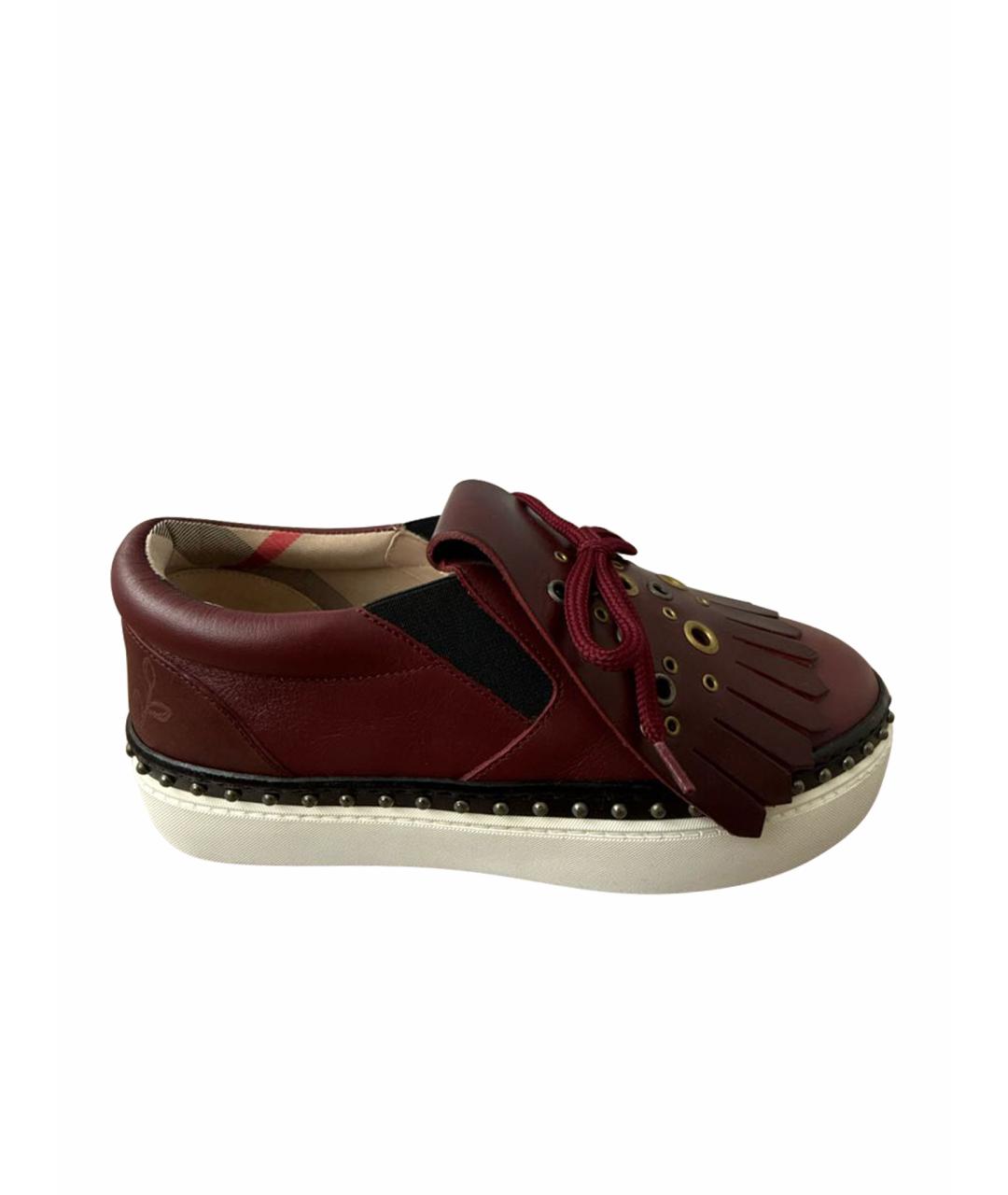 BURBERRY Бордовые кожаные лоферы, фото 1