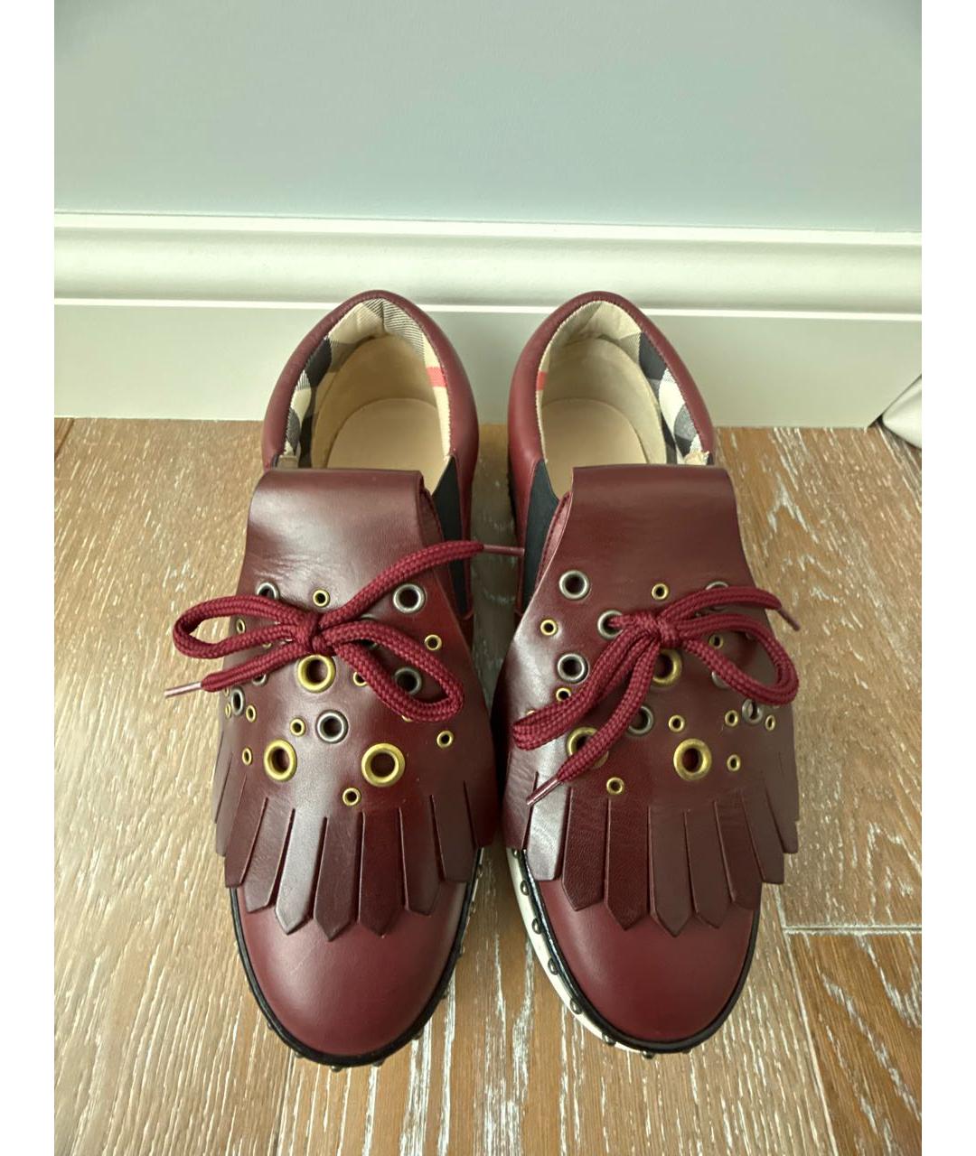 BURBERRY Бордовые кожаные лоферы, фото 2