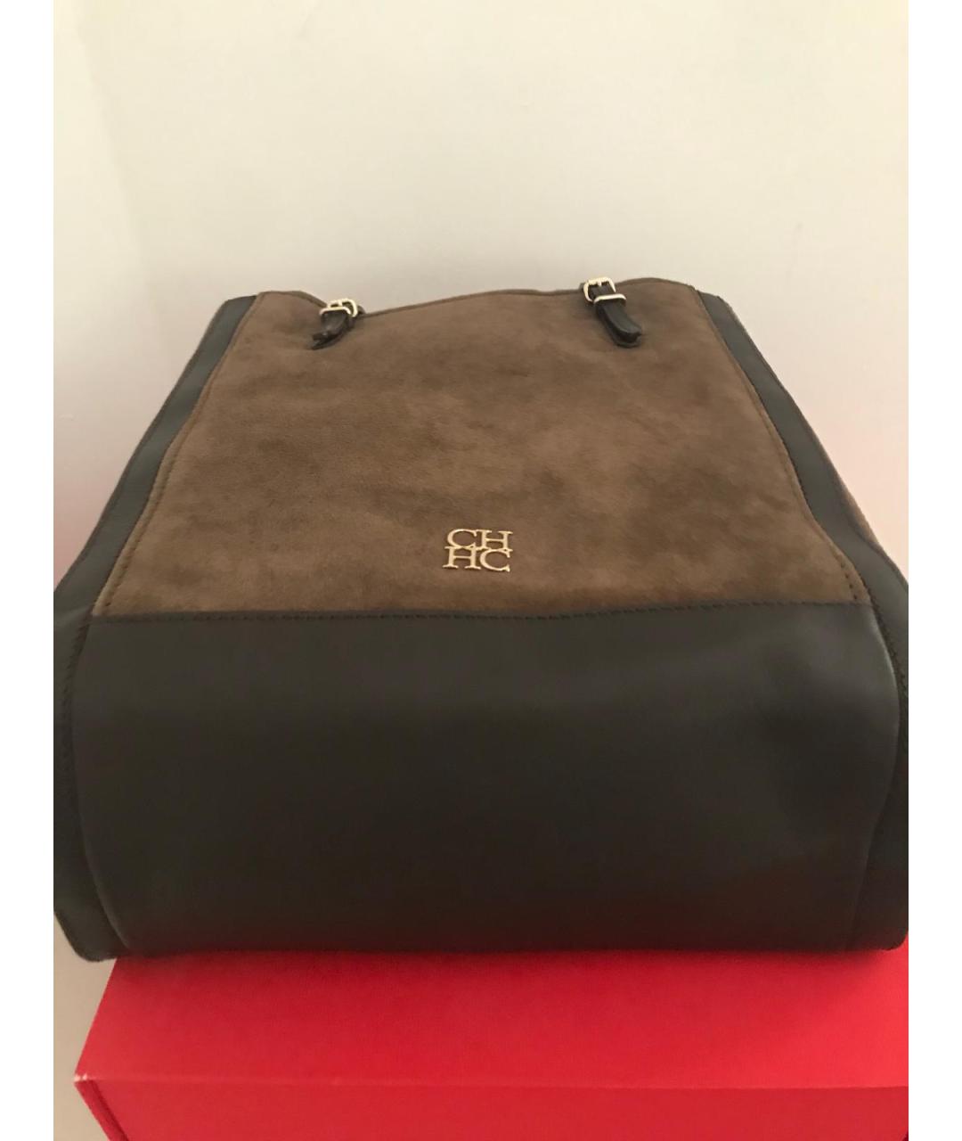 CAROLINA HERRERA Коричневая замшевая сумка с короткими ручками, фото 7