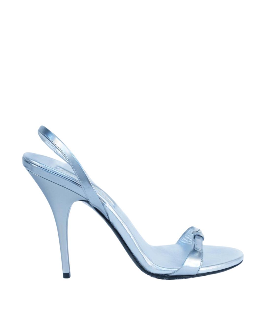 MIU MIU Серебряные кожаные босоножки, фото 1