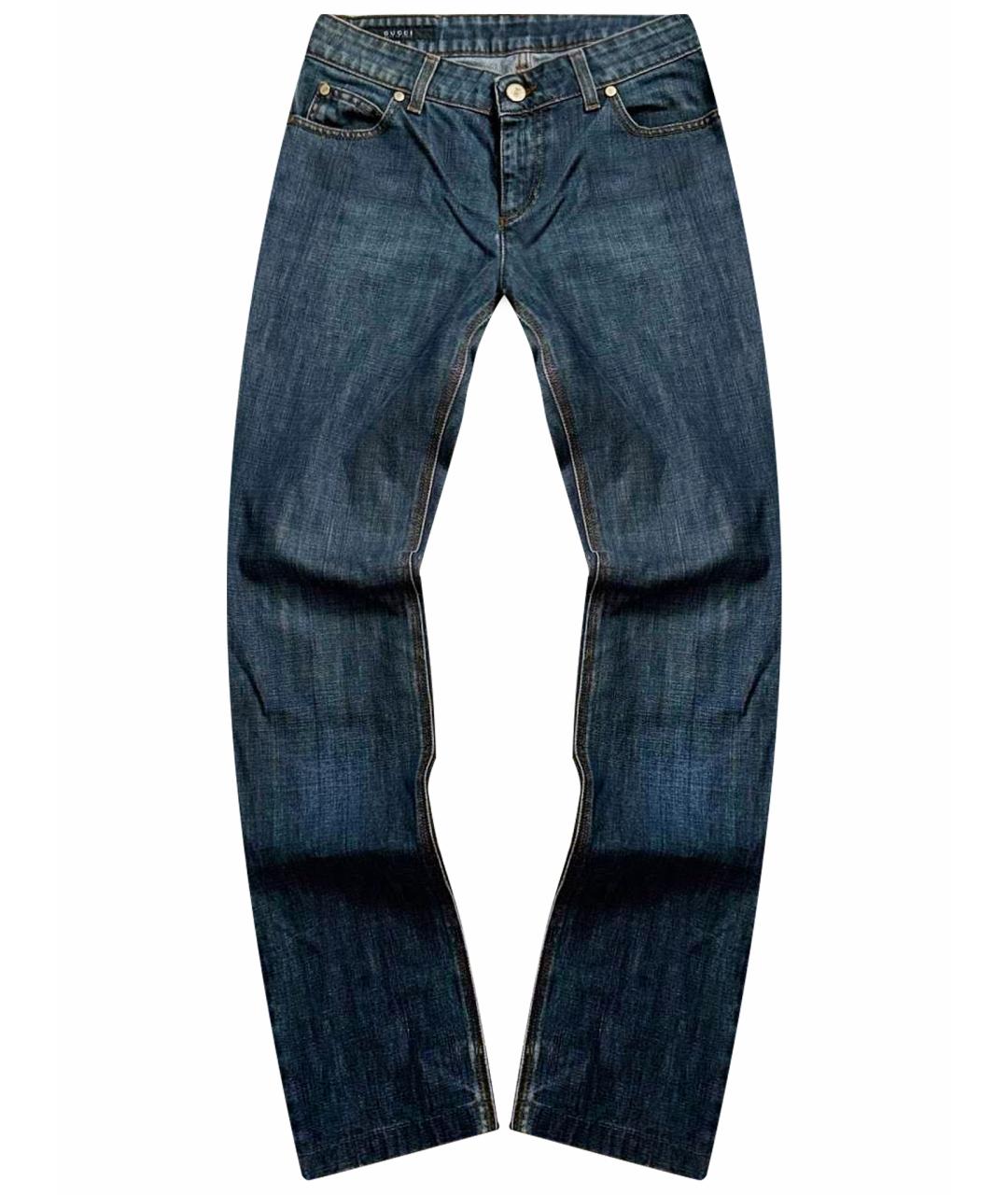 GUCCI Темно-синие хлопковые прямые джинсы, фото 1